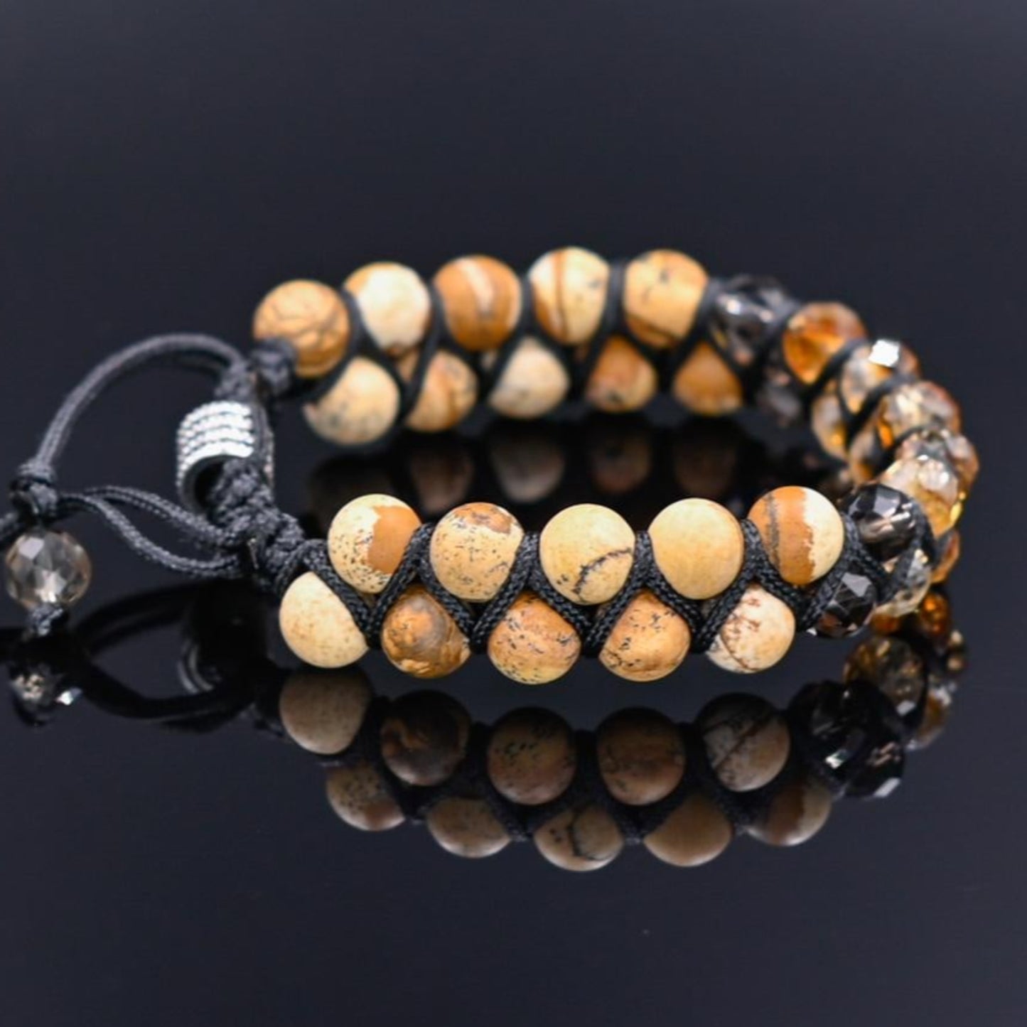 Men's Citrine Jasper Double Row Adjustable Bracelet, Father's Day Gift, Macrame Braided Bracelet, Quartz Crystal Bracelet, Gift for Men - Shamballa Bracelet - Birthstone Bracelet - Gemstone Bracelet Men - Chakra Bracelet - Macrame Bracelet - Healing Bracelet - Valinde