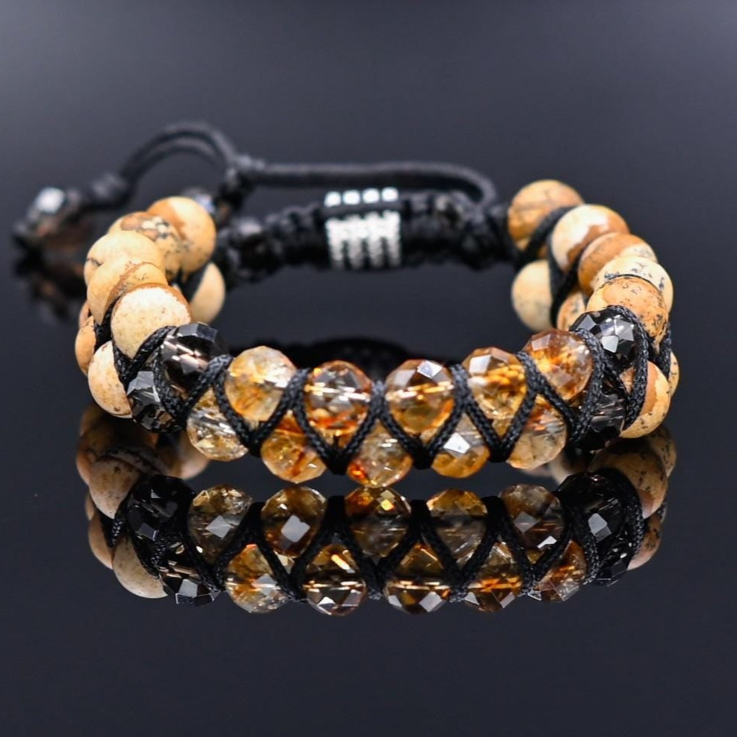 Men's Citrine Jasper Double Row Adjustable Bracelet, Father's Day Gift, Macrame Braided Bracelet, Quartz Crystal Bracelet, Gift for Men - Shamballa Bracelet - Birthstone Bracelet - Gemstone Bracelet Men - Chakra Bracelet - Macrame Bracelet - Healing Bracelet - Valinde