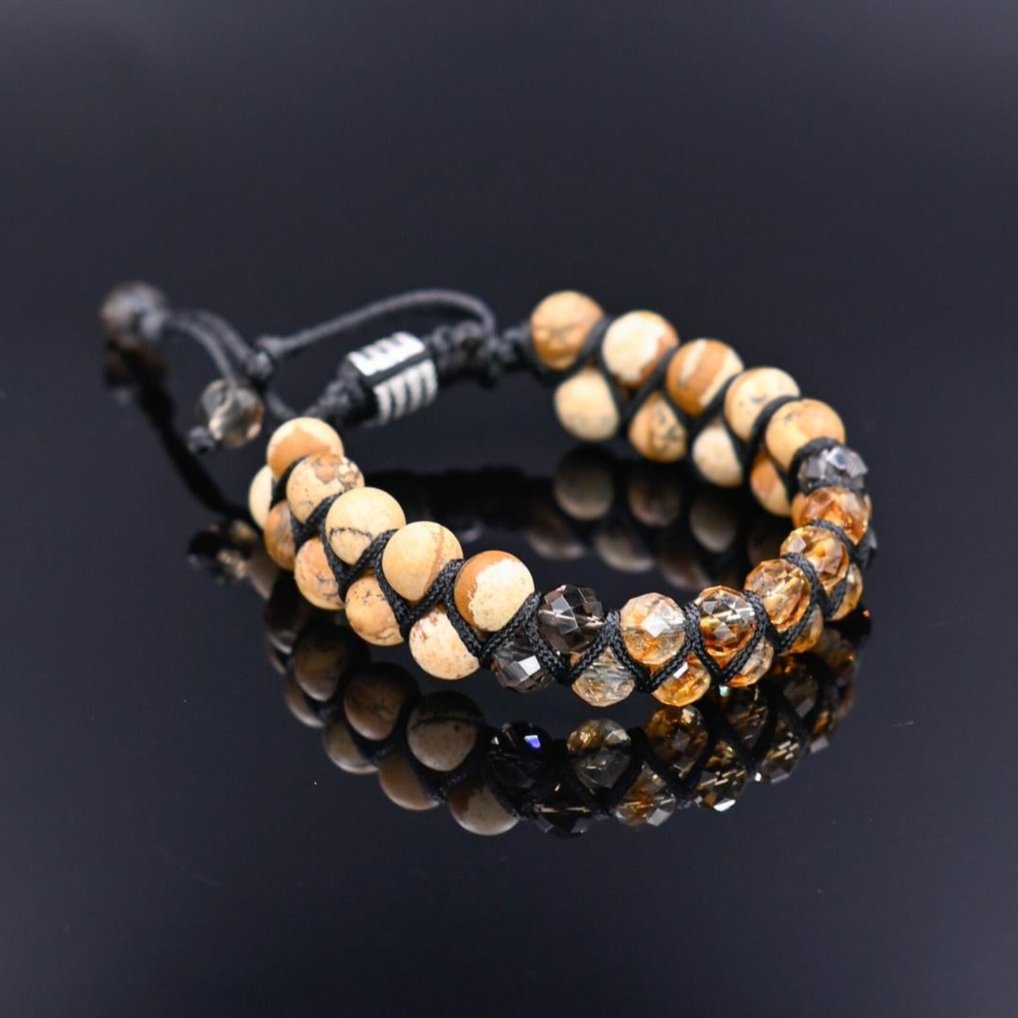 Men's Citrine Jasper Double Row Adjustable Bracelet, Father's Day Gift, Macrame Braided Bracelet, Quartz Crystal Bracelet, Gift for Men - Shamballa Bracelet - Birthstone Bracelet - Gemstone Bracelet Men - Chakra Bracelet - Macrame Bracelet - Healing Bracelet - Valinde
