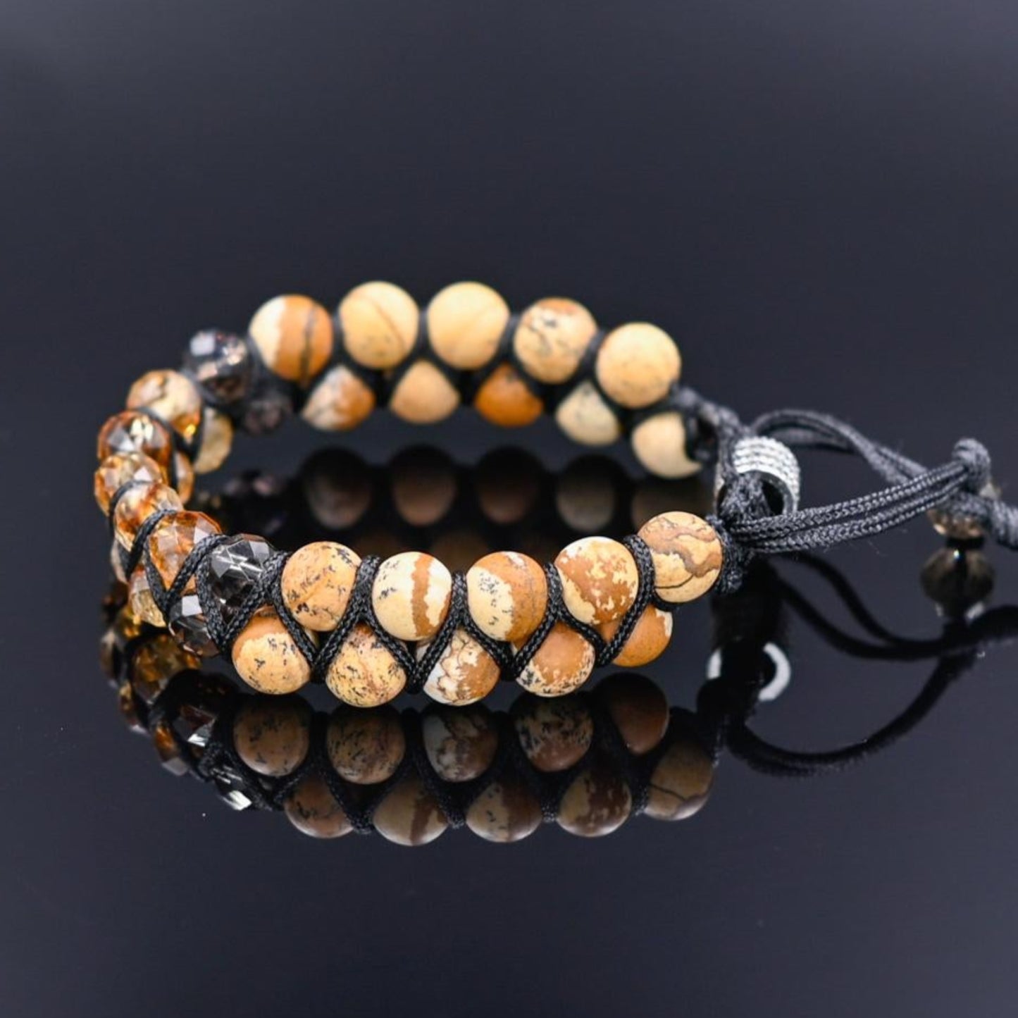 Men's Citrine Jasper Double Row Adjustable Bracelet, Father's Day Gift, Macrame Braided Bracelet, Quartz Crystal Bracelet, Gift for Men - Shamballa Bracelet - Birthstone Bracelet - Gemstone Bracelet Men - Chakra Bracelet - Macrame Bracelet - Healing Bracelet - Valinde