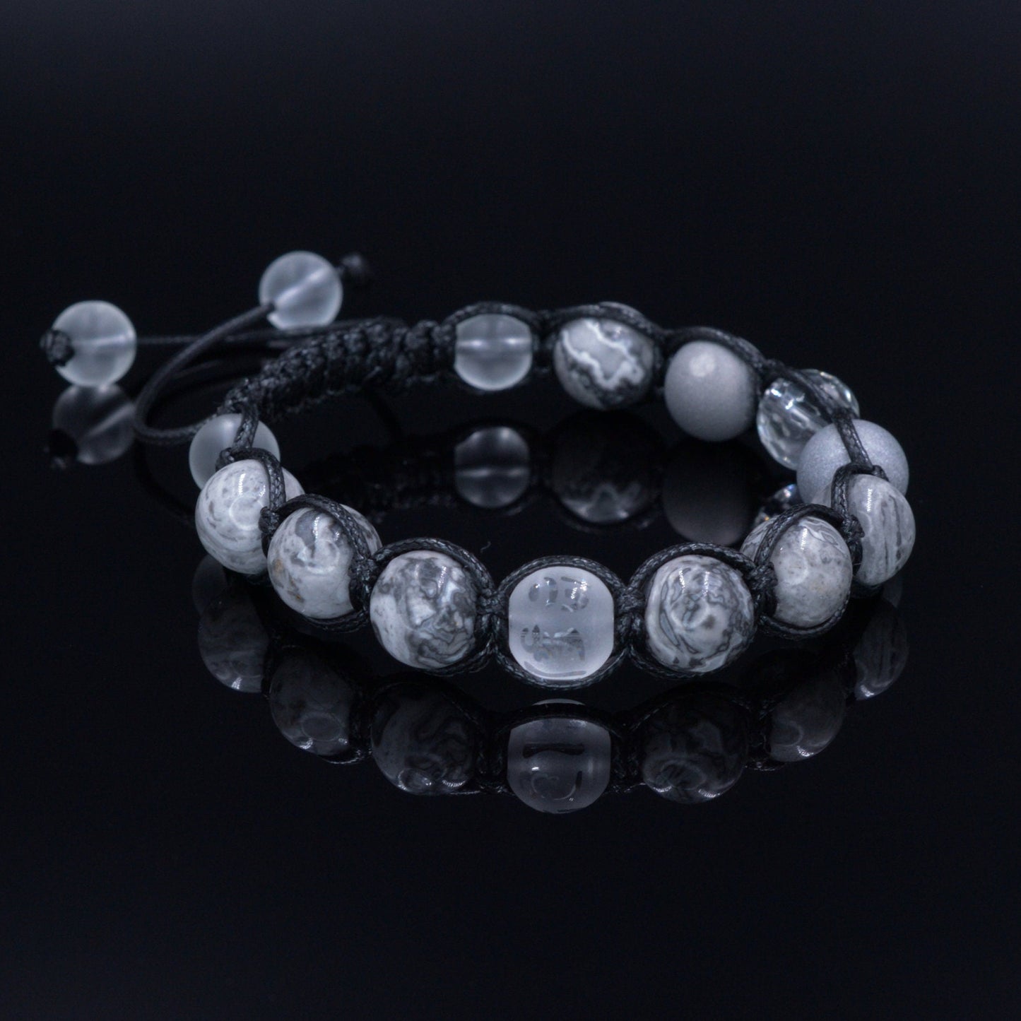Men's Grey Jasper Bracelet Rock Crystal Bracelet Gift for Men Mantra Bracelet Macrame Stone Bracelet Om Mani Padme Hum Bracelet - Shamballa Bracelet - Mantra Bracelet - Birthstone Bracelet - Gemstone Bracelet Men - Chakra Bracelet - Macrame Bracelet - Healing Bracelet - Valinde