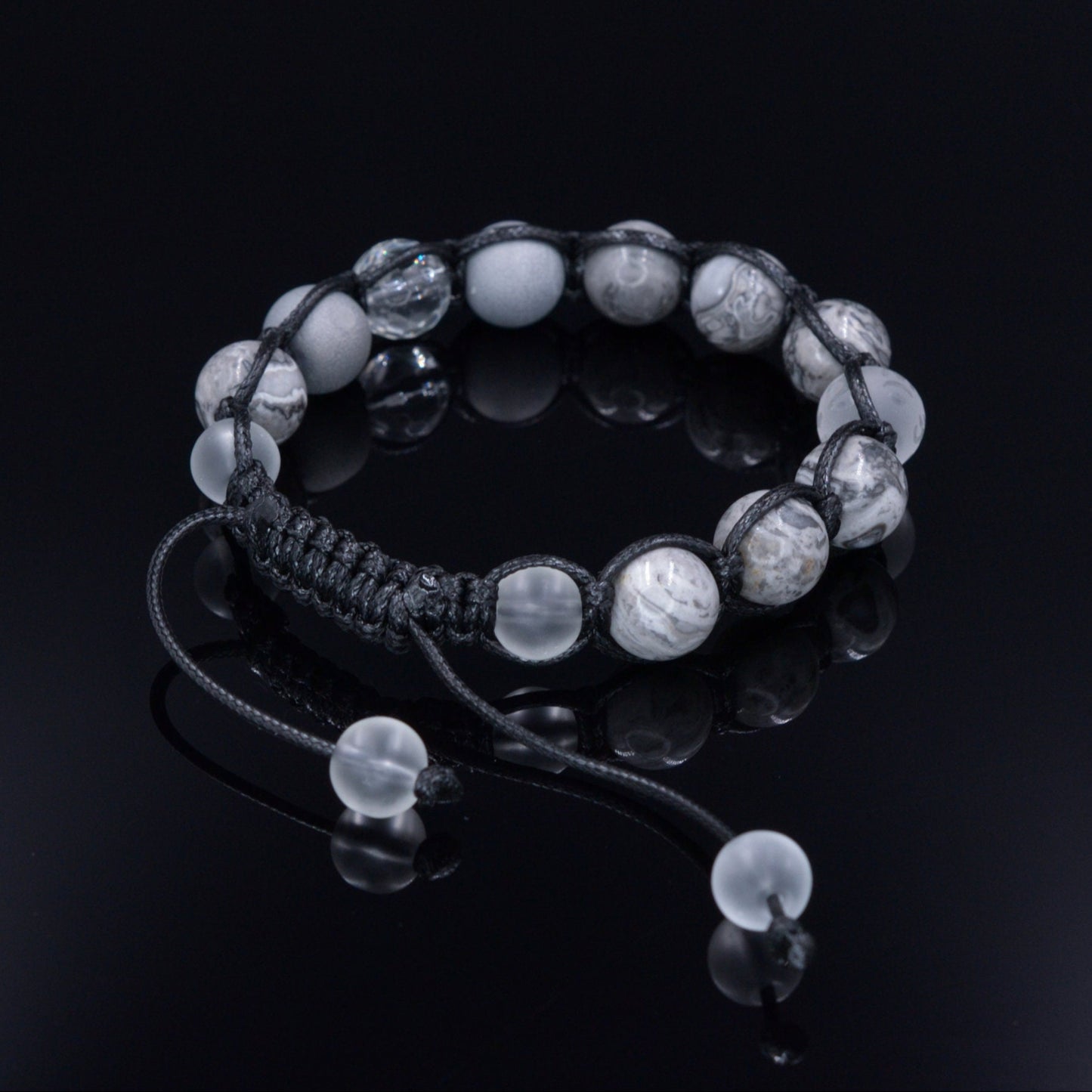 Men's Grey Jasper Bracelet Rock Crystal Bracelet Gift for Men Mantra Bracelet Macrame Stone Bracelet Om Mani Padme Hum Bracelet - Shamballa Bracelet - Mantra Bracelet - Birthstone Bracelet - Gemstone Bracelet Men - Chakra Bracelet - Macrame Bracelet - Healing Bracelet - Valinde