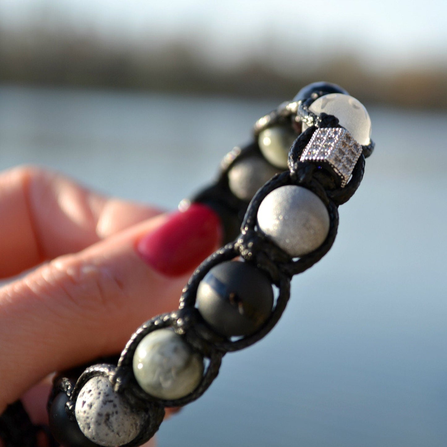 Men's Grey Zirconia Bracelet Hawk's Eye Bracelet Crystal Bracelet Onyx Bracelet Agate Bracelet Braided Bracelet Macrame Bracelet Men's Gift- Shamballa Bracelet - Mantra Bracelet - Yoga Bracelet - Birthstone Bracelet - Gemstone Bracelet Men - Chakra Bracelet - Macrame Bracelet - Healing Bracelet - Gift for Father - Gift For Men - Valinde