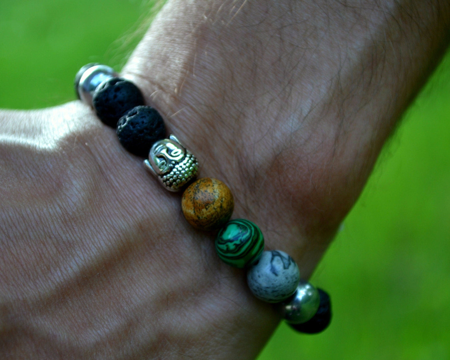 Men's Chakra Bracelet Buddha Head Bracelet Lava Stone Bracelet Jasper Bracelet Yoga Bracelet Gift for Men Malachite Bracelet Beaded Bracelet - Shamballa Bracelet - Birthstone Bracelet - Gemstone Bracelet Men - Chakra Bracelet - Macrame Bracelet - Healing Bracelet - Valinde