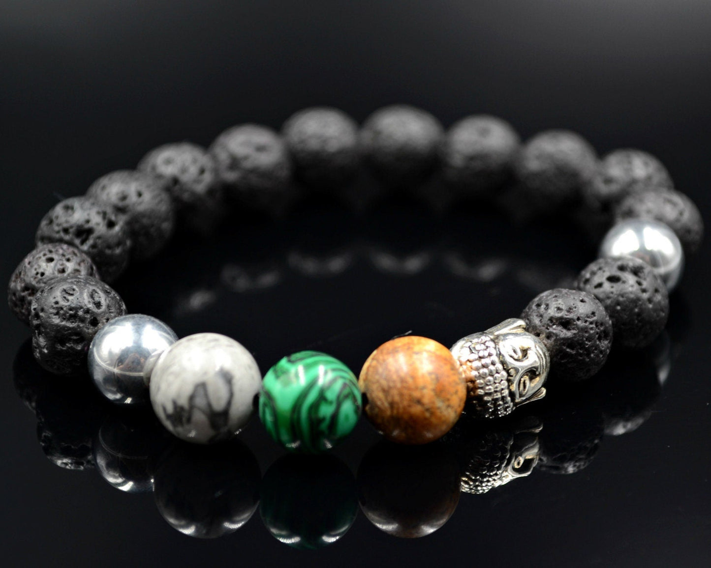 Men's Chakra Bracelet Buddha Head Bracelet Lava Stone Bracelet Jasper Bracelet Yoga Bracelet Gift for Men Malachite Bracelet Beaded Bracelet - Shamballa Bracelet - Birthstone Bracelet - Gemstone Bracelet Men - Chakra Bracelet - Macrame Bracelet - Healing Bracelet - Valinde