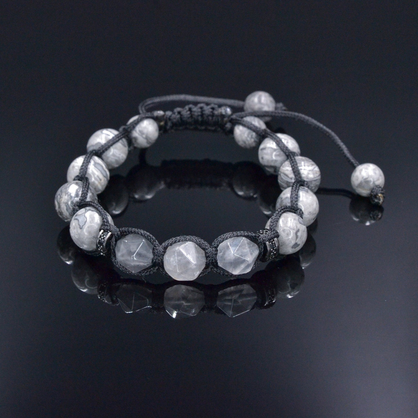 Graues Jaspis Armband, Herren Quarz Perlen Armband, Geschenk für Männer, Weihnachtsgeschenk, Jaspis Stein Armband, Makramee Armband - Shamballa Bracelet - Birthstone Bracelet - Gemstone Bracelet Men - Chakra Bracelet - Macrame Bracelet - Healing Bracelet - Valinde