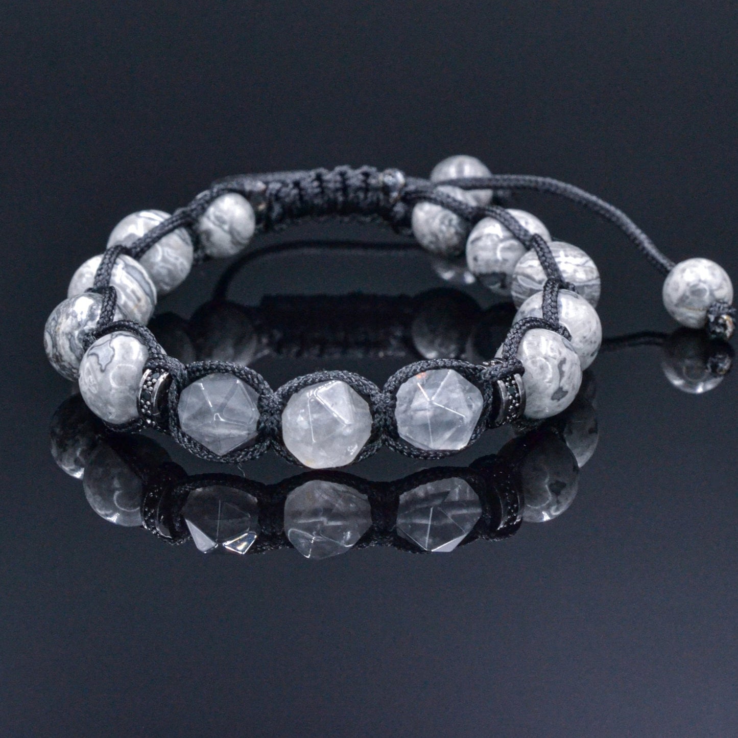 Graues Jaspis Armband, Herren Quarz Perlen Armband, Geschenk für Männer, Weihnachtsgeschenk, Jaspis Stein Armband, Makramee Armband - Shamballa Bracelet - Birthstone Bracelet - Gemstone Bracelet Men - Chakra Bracelet - Macrame Bracelet - Healing Bracelet - Valinde