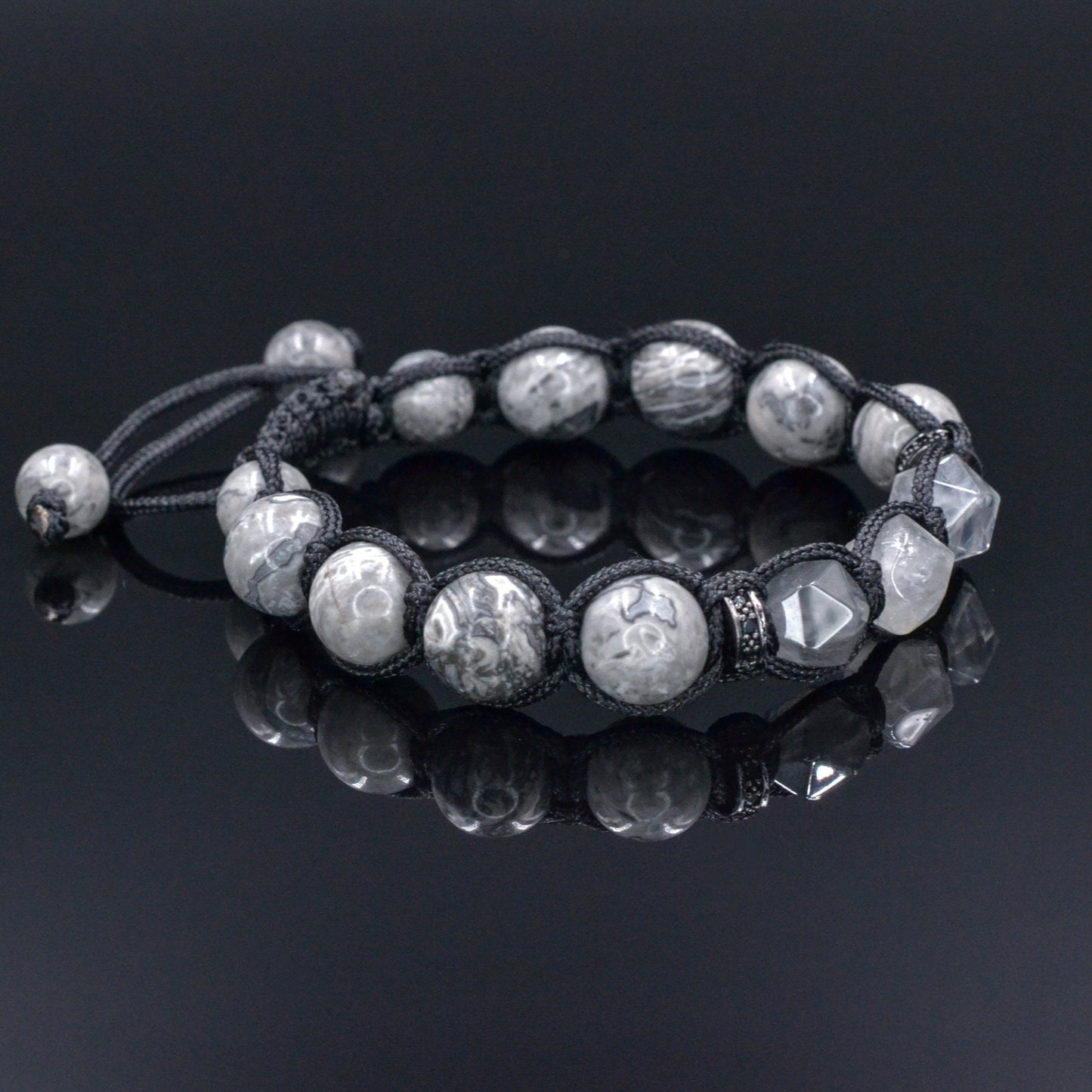 Graues Jaspis Armband, Herren Quarz Perlen Armband, Geschenk für Männer, Weihnachtsgeschenk, Jaspis Stein Armband, Makramee Armband - Shamballa Bracelet - Birthstone Bracelet - Gemstone Bracelet Men - Chakra Bracelet - Macrame Bracelet - Healing Bracelet - Valinde