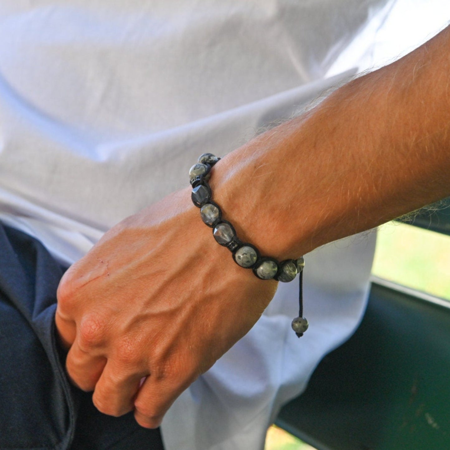 Graues Jaspis Armband, Herren Quarz Perlen Armband, Geschenk für Männer, Weihnachtsgeschenk, Jaspis Stein Armband, Makramee Armband - Shamballa Bracelet - Birthstone Bracelet - Gemstone Bracelet Men - Chakra Bracelet - Macrame Bracelet - Healing Bracelet - Valinde