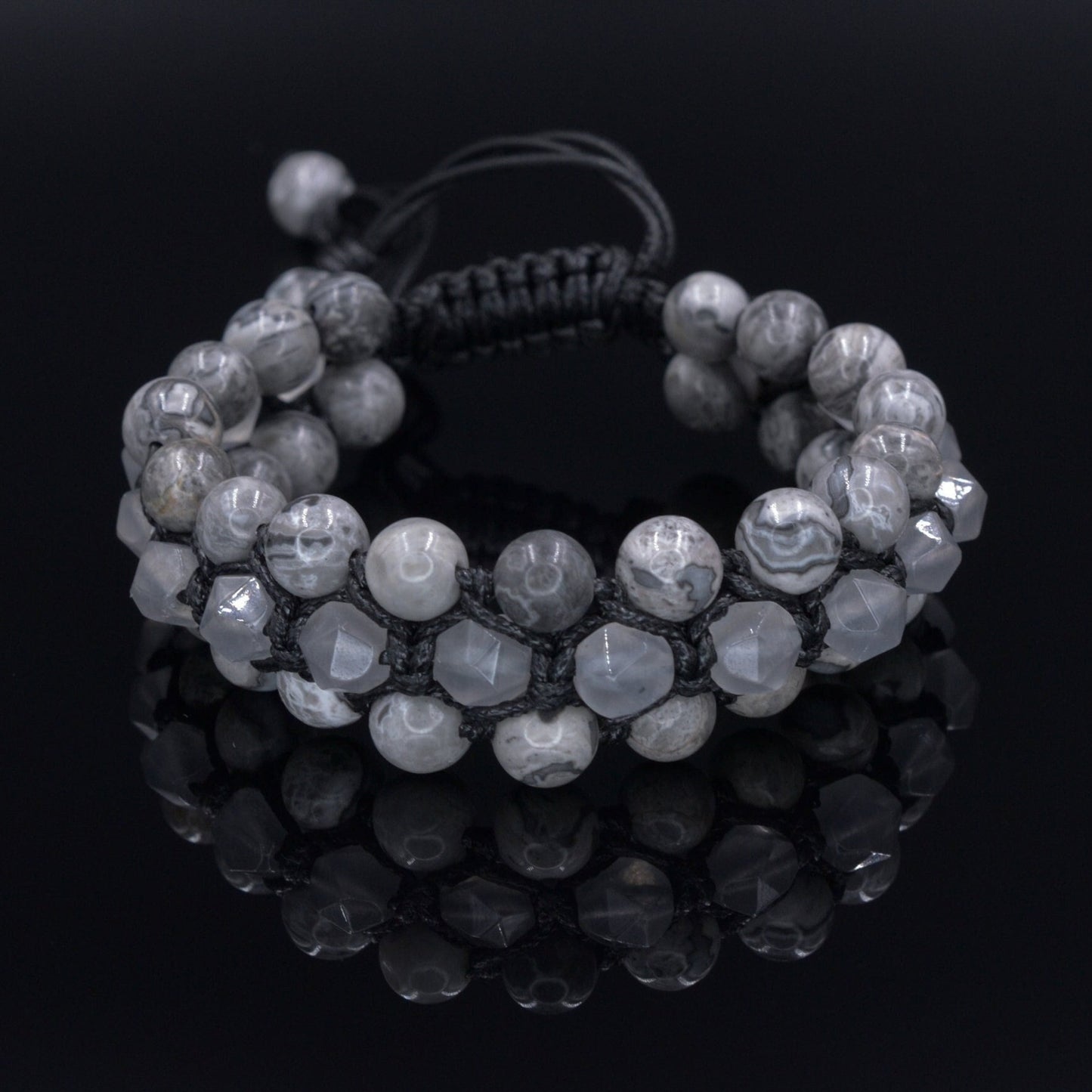 Men's Jasper Macrame Bracelet - Three Row Beaded Bracelet - Quartz Crystal Bracelet - Gift for Men - Adjustable Stone Bracelet for Men - Shamballa Bracelet - Birthstone Bracelet - Gemstone Bracelet Men - Chakra Bracelet - Macrame Bracelet - Healing Bracelet - Valinde