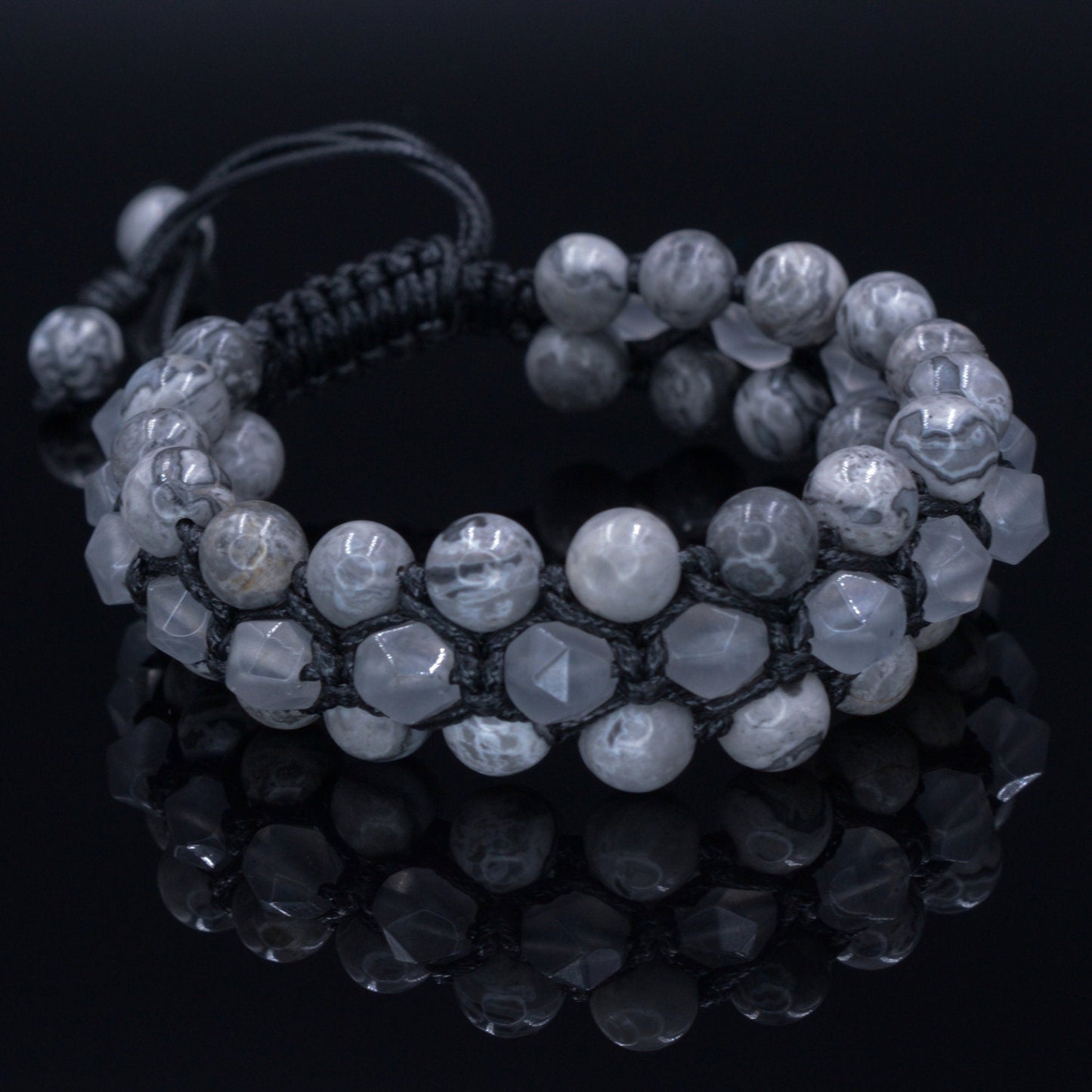 Men's Jasper Macrame Bracelet - Three Row Beaded Bracelet - Quartz Crystal Bracelet - Gift for Men - Adjustable Stone Bracelet for Men - Shamballa Bracelet - Birthstone Bracelet - Gemstone Bracelet Men - Chakra Bracelet - Macrame Bracelet - Healing Bracelet - Valinde
