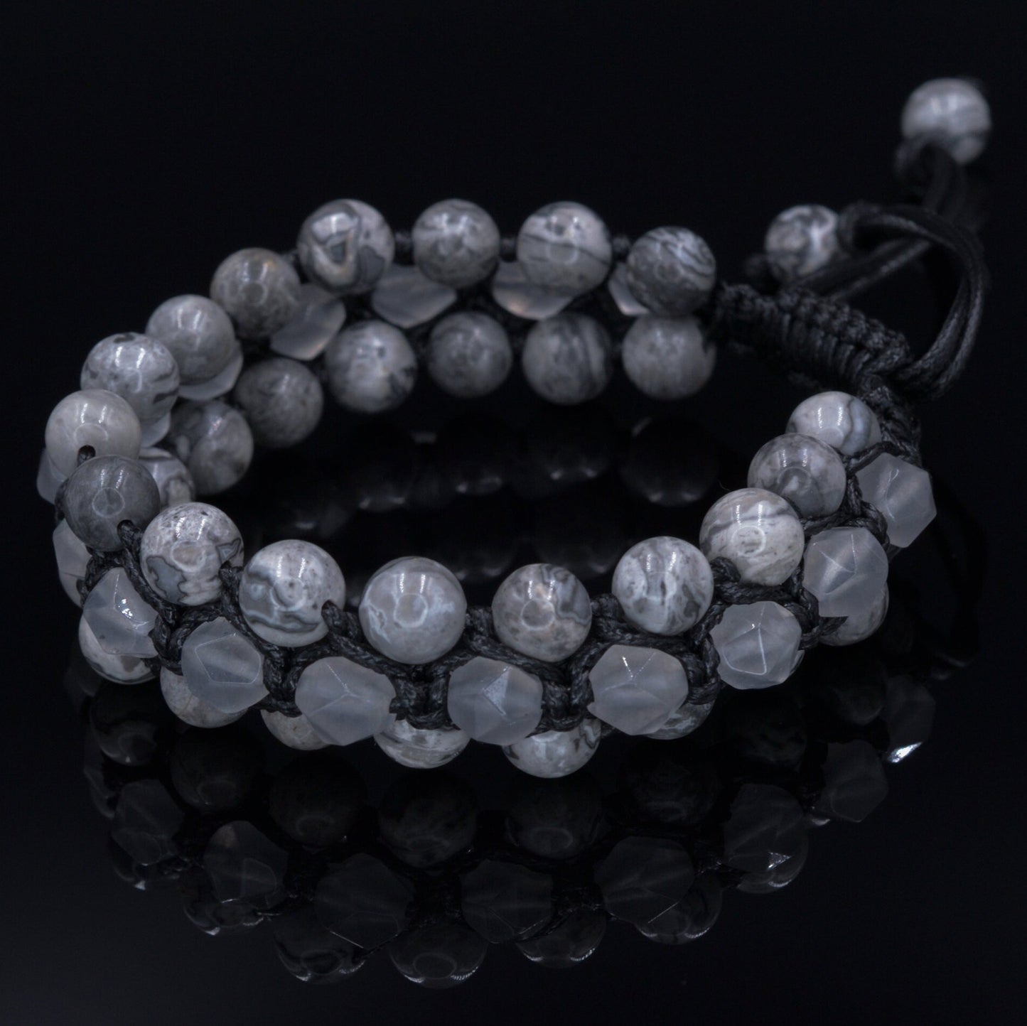 Men's Jasper Macrame Bracelet - Three Row Beaded Bracelet - Quartz Crystal Bracelet - Gift for Men - Adjustable Stone Bracelet for Men - Shamballa Bracelet - Birthstone Bracelet - Gemstone Bracelet Men - Chakra Bracelet - Macrame Bracelet - Healing Bracelet - Valinde