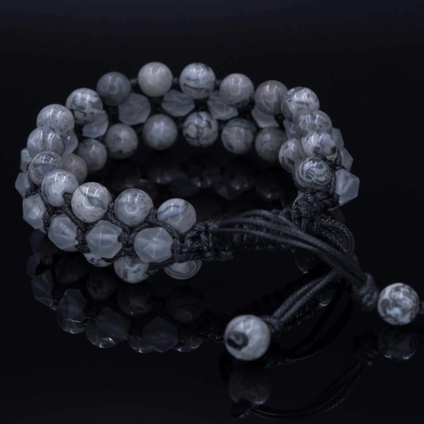 Men's Jasper Macrame Bracelet - Three Row Beaded Bracelet - Quartz Crystal Bracelet - Gift for Men - Adjustable Stone Bracelet for Men - Shamballa Bracelet - Birthstone Bracelet - Gemstone Bracelet Men - Chakra Bracelet - Macrame Bracelet - Healing Bracelet - Valinde