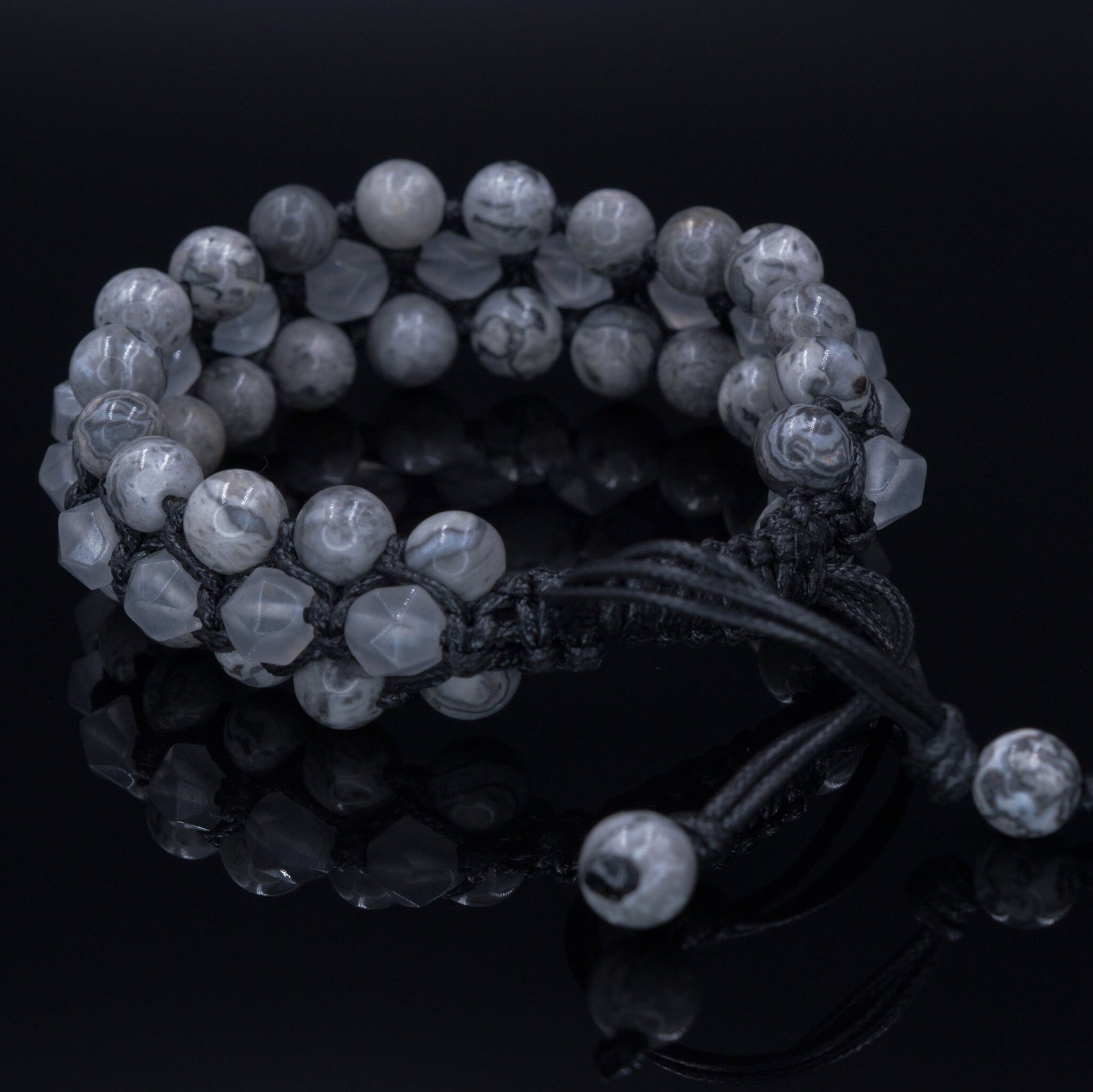 Men's Jasper Macrame Bracelet - Three Row Beaded Bracelet - Quartz Crystal Bracelet - Gift for Men - Adjustable Stone Bracelet for Men - Shamballa Bracelet - Birthstone Bracelet - Gemstone Bracelet Men - Chakra Bracelet - Macrame Bracelet - Healing Bracelet - Valinde