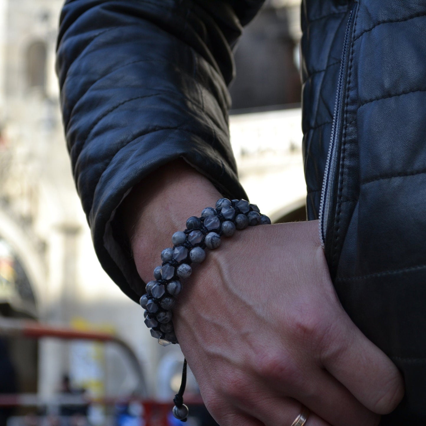 Men's Jasper Macrame Bracelet - Three Row Beaded Bracelet - Quartz Crystal Bracelet - Gift for Men - Adjustable Stone Bracelet for Men - Shamballa Bracelet - Birthstone Bracelet - Gemstone Bracelet Men - Chakra Bracelet - Macrame Bracelet - Healing Bracelet - Valinde