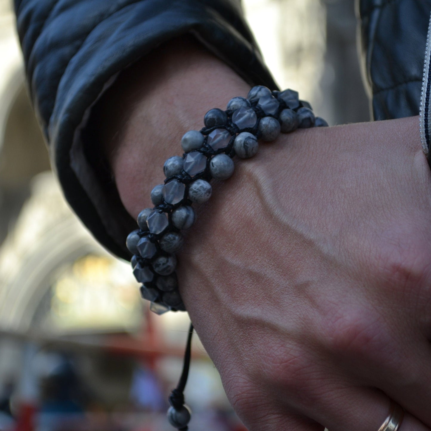 Men's Jasper Macrame Bracelet - Three Row Beaded Bracelet - Quartz Crystal Bracelet - Gift for Men - Adjustable Stone Bracelet for Men - Shamballa Bracelet - Birthstone Bracelet - Gemstone Bracelet Men - Chakra Bracelet - Macrame Bracelet - Healing Bracelet - Valinde