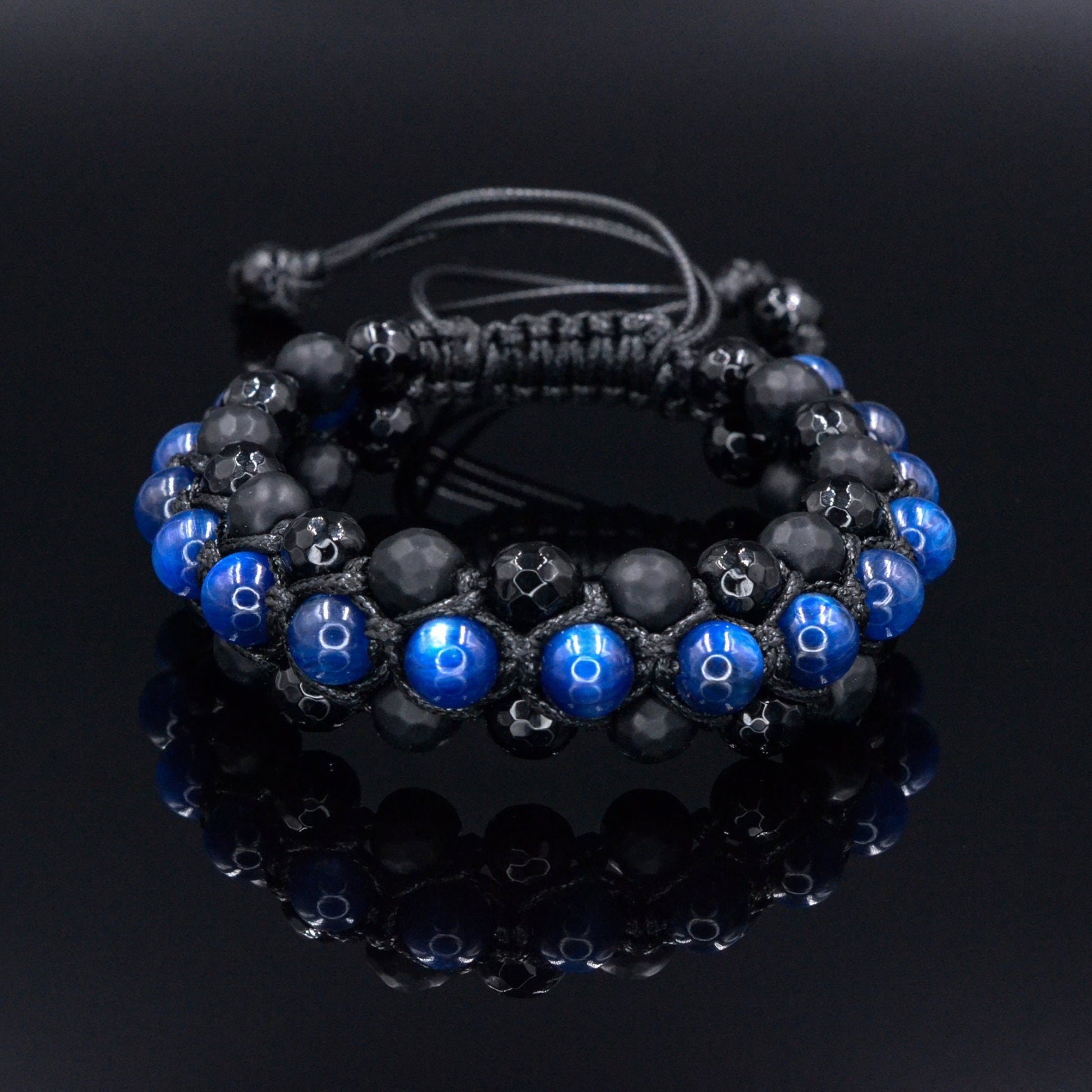 Men's Kyanite Bracelet - Black Onyx Agate Triple Bracelet - 3 Rows Bracelet - Gift for Men - Adjustable Crystal Bracelet - Macrame Bracelet- Shamballa Bracelet - Birthstone Bracelet - Gemstone Bracelet Men - Chakra Bracelet - Macrame Bracelet - Healing Bracelet - Valinde