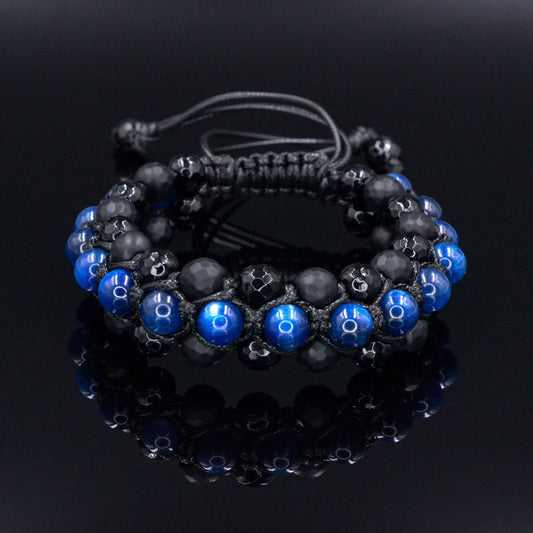 Men's Kyanite Bracelet - Black Onyx Agate Triple Bracelet - 3 Rows Bracelet - Gift for Men - Adjustable Crystal Bracelet - Macrame Bracelet- Shamballa Bracelet - Birthstone Bracelet - Gemstone Bracelet Men - Chakra Bracelet - Macrame Bracelet - Healing Bracelet - Valinde