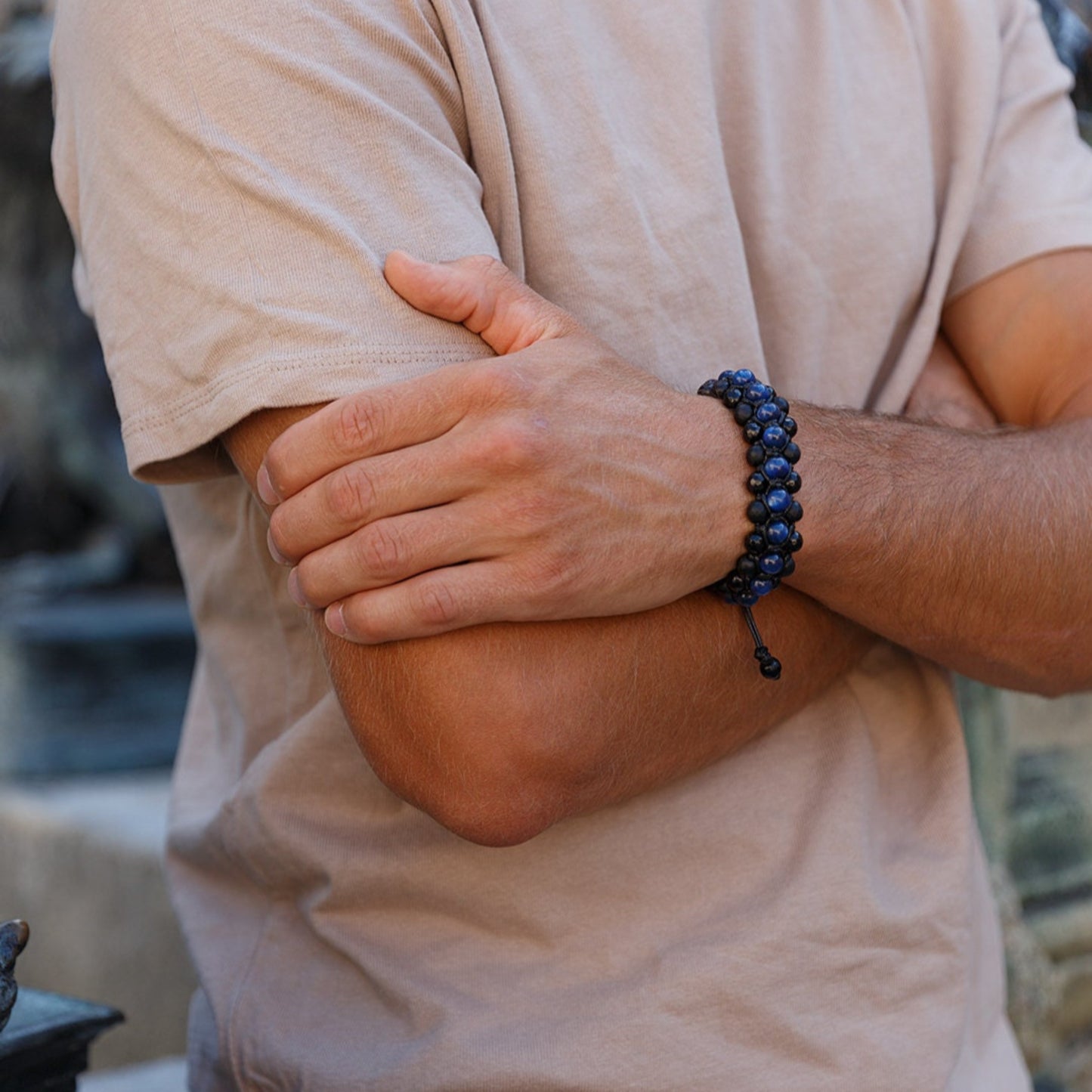 Men's Kyanite Bracelet - Black Onyx Agate Triple Bracelet - 3 Rows Bracelet - Gift for Men - Adjustable Crystal Bracelet - Macrame Bracelet- Shamballa Bracelet - Birthstone Bracelet - Gemstone Bracelet Men - Chakra Bracelet - Macrame Bracelet - Healing Bracelet - Valinde