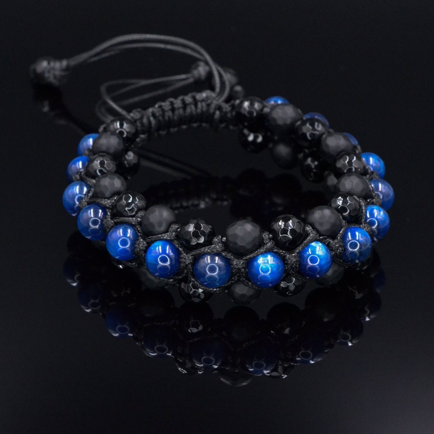 Men's Kyanite Bracelet - Black Onyx Agate Triple Bracelet - 3 Rows Bracelet - Gift for Men - Adjustable Crystal Bracelet - Macrame Bracelet- Shamballa Bracelet - Birthstone Bracelet - Gemstone Bracelet Men - Chakra Bracelet - Macrame Bracelet - Healing Bracelet - Valinde