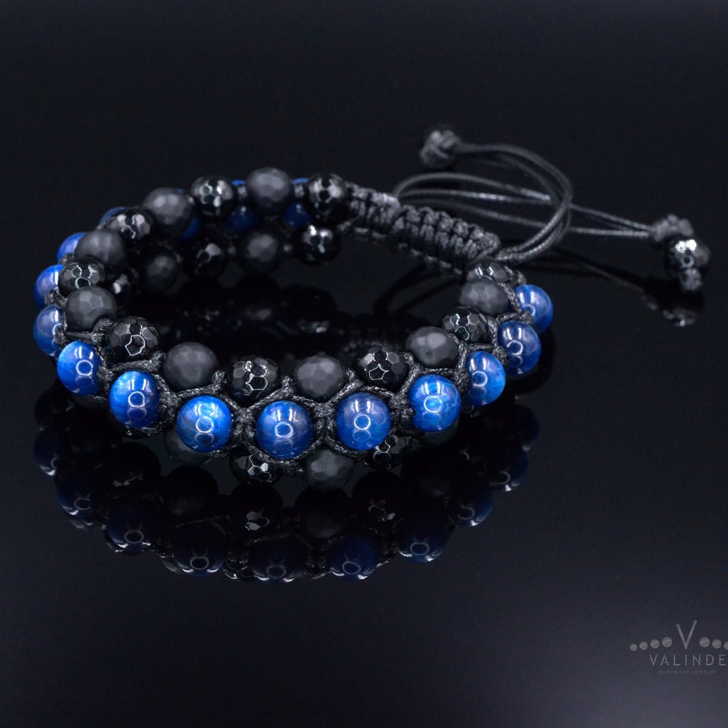 Men's Kyanite Bracelet - Black Onyx Agate Triple Bracelet - 3 Rows Bracelet - Gift for Men - Adjustable Crystal Bracelet - Macrame Bracelet- Shamballa Bracelet - Birthstone Bracelet - Gemstone Bracelet Men - Chakra Bracelet - Macrame Bracelet - Healing Bracelet - Valinde
