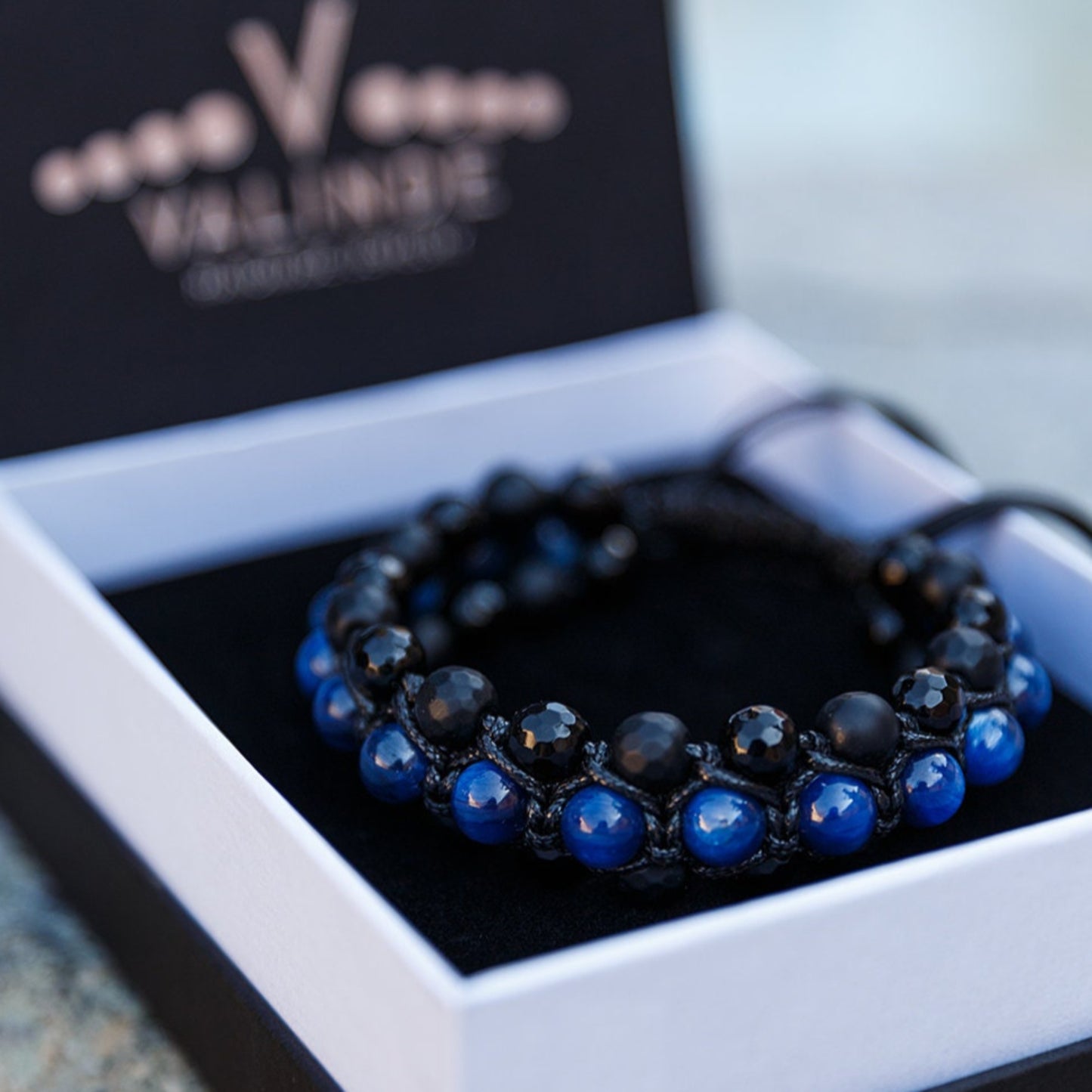 Men's Kyanite Bracelet - Black Onyx Agate Triple Bracelet - 3 Rows Bracelet - Gift for Men - Adjustable Crystal Bracelet - Macrame Bracelet- Shamballa Bracelet - Birthstone Bracelet - Gemstone Bracelet Men - Chakra Bracelet - Macrame Bracelet - Healing Bracelet - Valinde