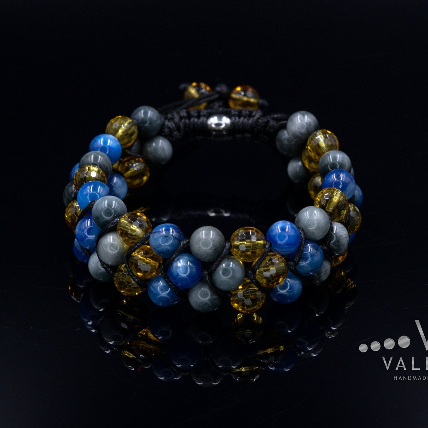 Men's Kyanite Triple Bracelet / Luxury Gemstone Bracelet / 3 Row Bracelet / Citrine Macrame Bracelet / Hawk Eye Bracelet / Gift for Men - Shamballa Bracelet - Birthstone Bracelet - Gemstone Bracelet Men - Chakra Bracelet - Macrame Bracelet - Healing Bracelet - Valinde
