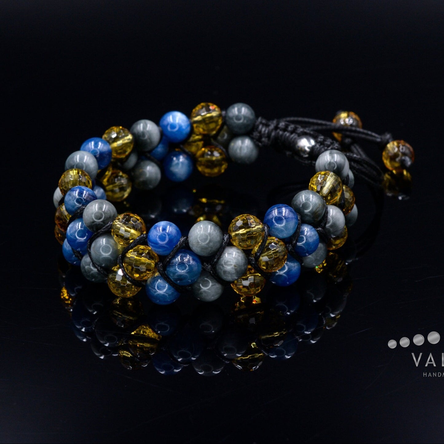Men's Kyanite Triple Bracelet / Luxury Gemstone Bracelet / 3 Row Bracelet / Citrine Macrame Bracelet / Hawk Eye Bracelet / Gift for Men - Shamballa Bracelet - Birthstone Bracelet - Gemstone Bracelet Men - Chakra Bracelet - Macrame Bracelet - Healing Bracelet - Valinde