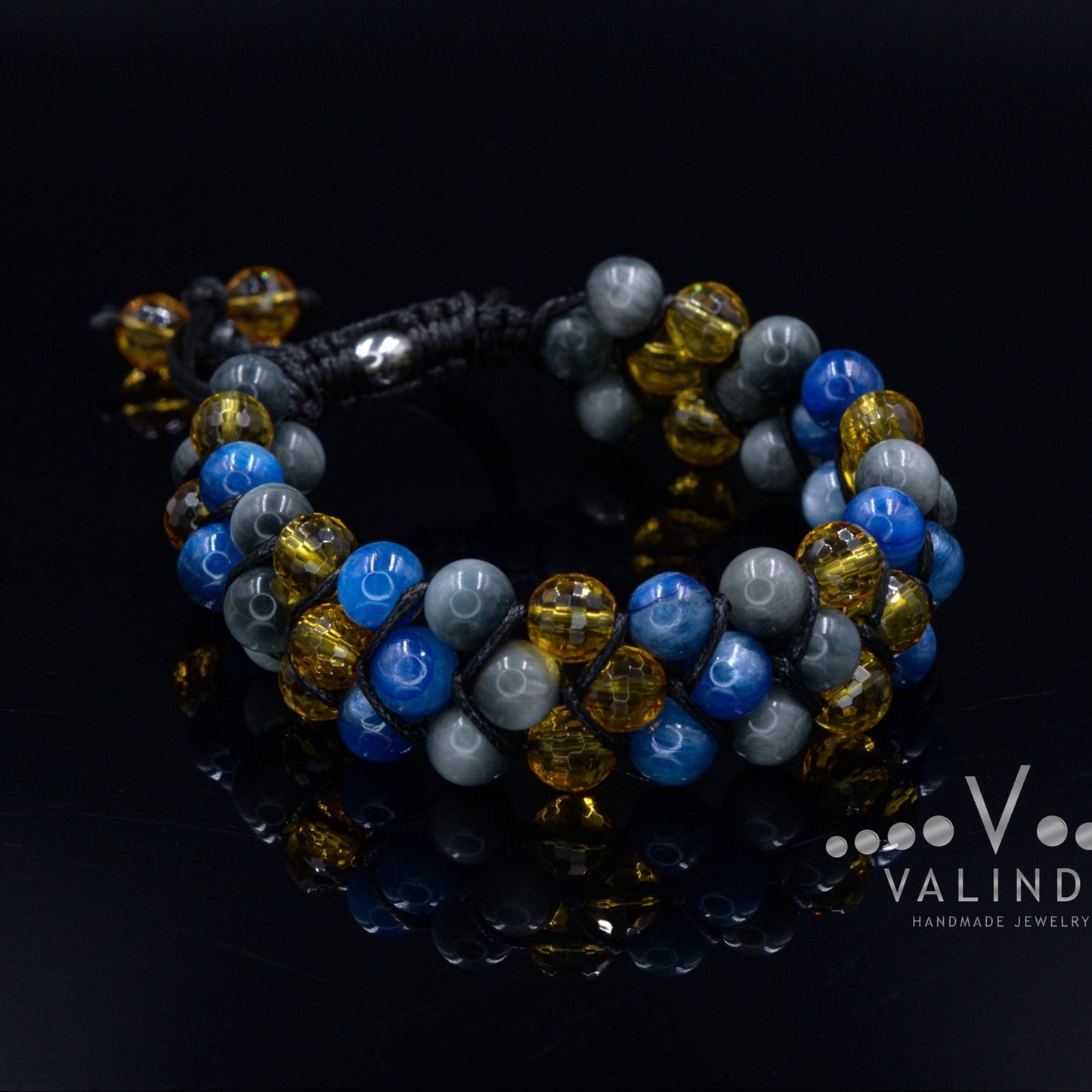 Men's Kyanite Triple Bracelet / Luxury Gemstone Bracelet / 3 Row Bracelet / Citrine Macrame Bracelet / Hawk Eye Bracelet / Gift for Men - Shamballa Bracelet - Birthstone Bracelet - Gemstone Bracelet Men - Chakra Bracelet - Macrame Bracelet - Healing Bracelet - Valinde