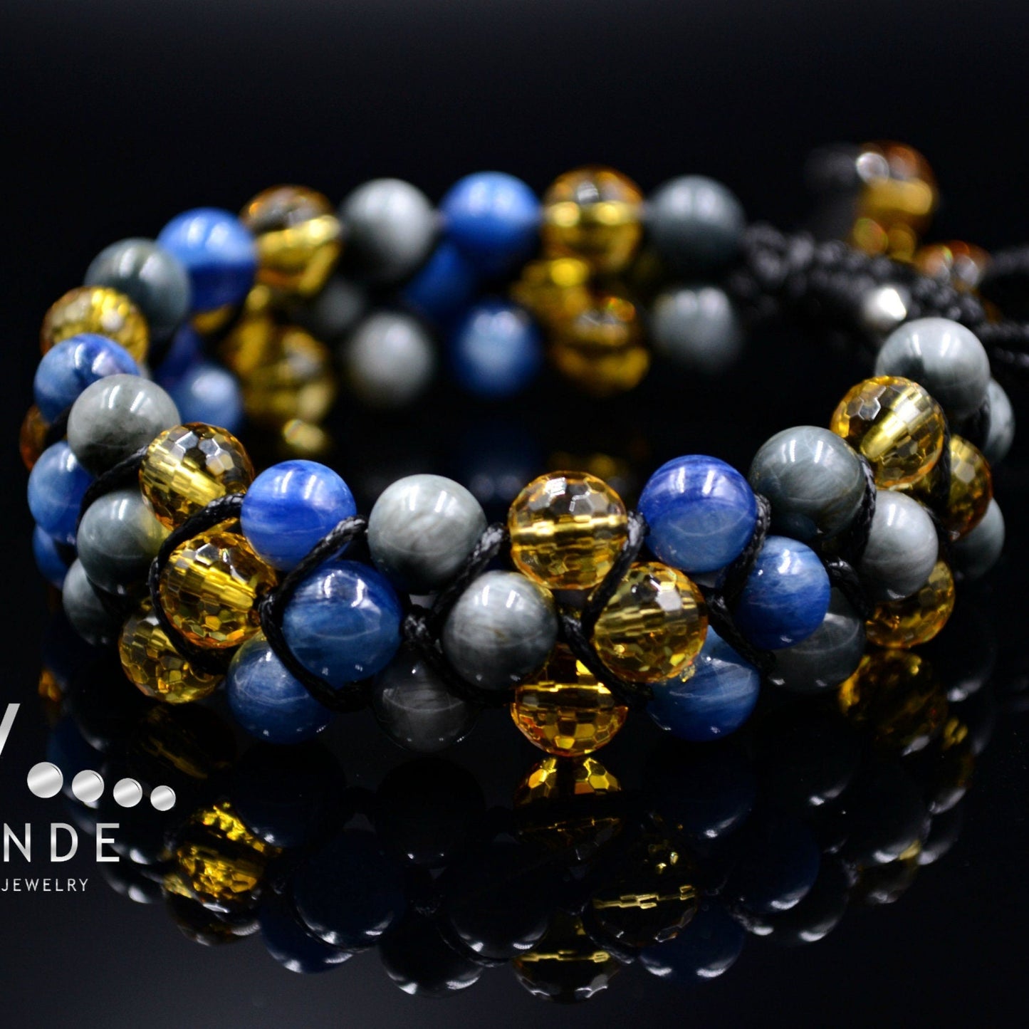 Men's Kyanite Triple Bracelet / Luxury Gemstone Bracelet / 3 Row Bracelet / Citrine Macrame Bracelet / Hawk Eye Bracelet / Gift for Men - Shamballa Bracelet - Birthstone Bracelet - Gemstone Bracelet Men - Chakra Bracelet - Macrame Bracelet - Healing Bracelet - Valinde