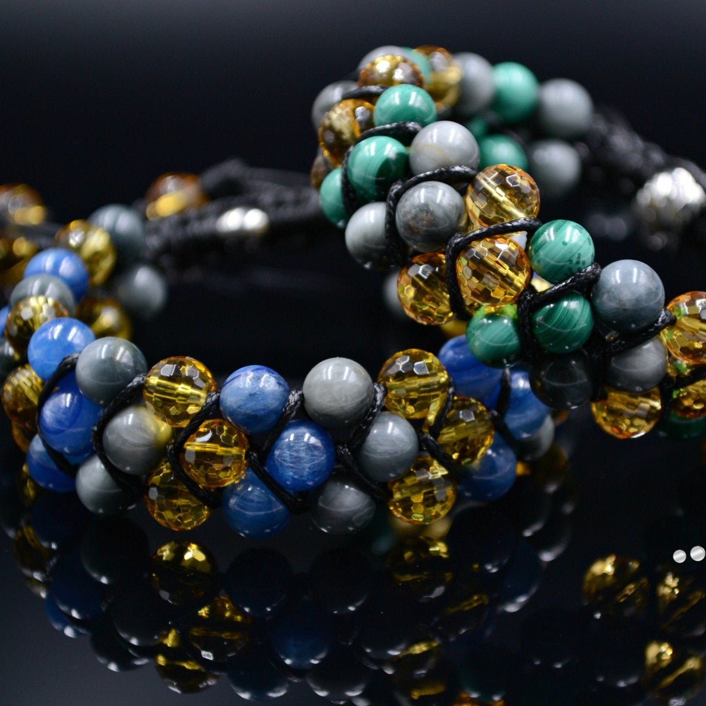 Men's Kyanite Triple Bracelet / Luxury Gemstone Bracelet / 3 Row Bracelet / Citrine Macrame Bracelet / Hawk Eye Bracelet / Gift for Men - Shamballa Bracelet - Birthstone Bracelet - Gemstone Bracelet Men - Chakra Bracelet - Macrame Bracelet - Healing Bracelet - Valinde
