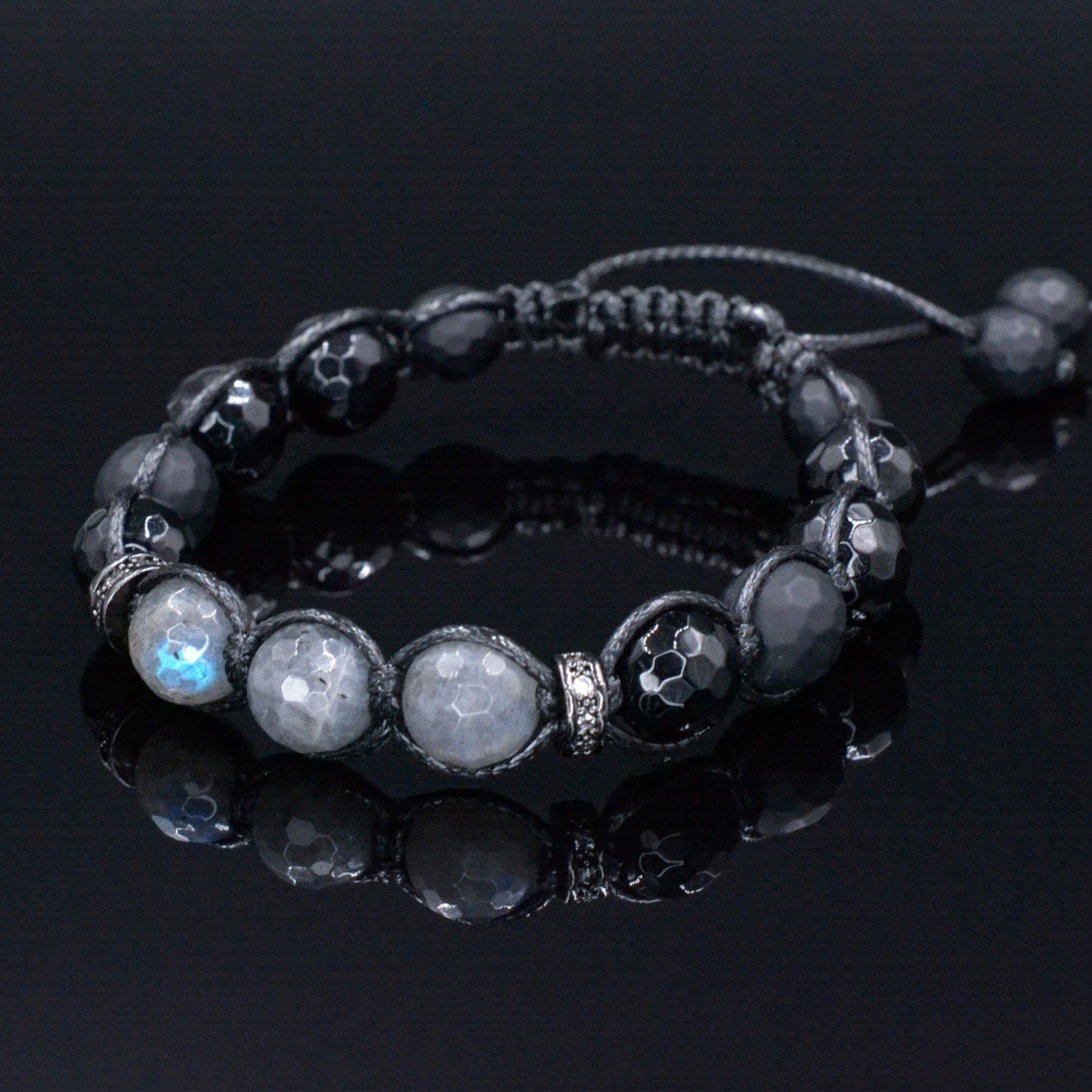 Flash Labradorite Bracelet - Men's Black Onyx Gemstone Bracelet - Braided Adjustable Bracelet - Gift for Men - Stone Macrame Bracelet Men - Shamballa Bracelet - Mantra Bracelet - Yoga Bracelet - Birthstone Bracelet - Gemstone Bracelet Men - Chakra Bracelet - Macrame Bracelet - Healing Bracelet - Gift for Father - Gift For Men - Valinde