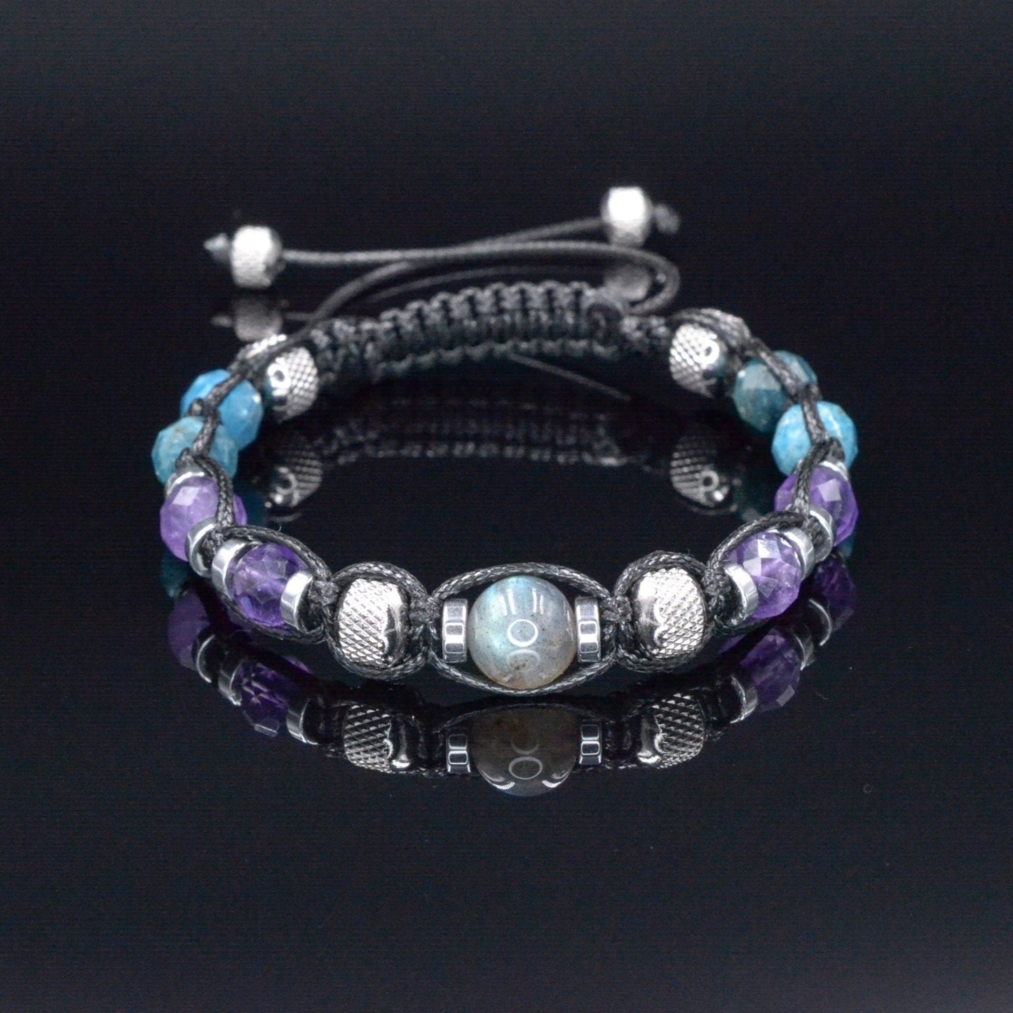 Men's Amethyst Apatite Crystal Bracelet, Labradorite Steel Beaded Bracelet, Gift for Men, Adjustable Macrame Braided Bracelet, Men's Gift - Shamballa Bracelet - Mantra Bracelet - Birthstone Bracelet - Gemstone Bracelet Men - Chakra Bracelet - Macrame Bracelet - Healing Bracelet - Valinde