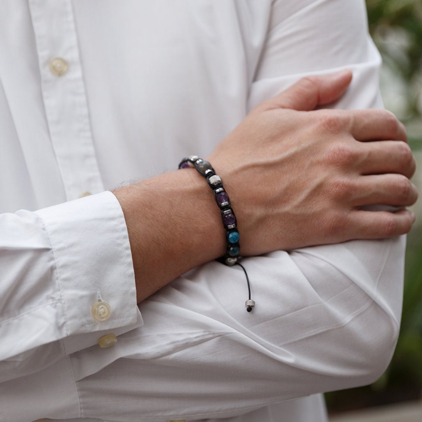 Men's Amethyst Apatite Crystal Bracelet, Labradorite Steel Beaded Bracelet, Gift for Men, Adjustable Macrame Braided Bracelet, Men's Gift - Shamballa Bracelet - Mantra Bracelet - Birthstone Bracelet - Gemstone Bracelet Men - Chakra Bracelet - Macrame Bracelet - Healing Bracelet - Valinde