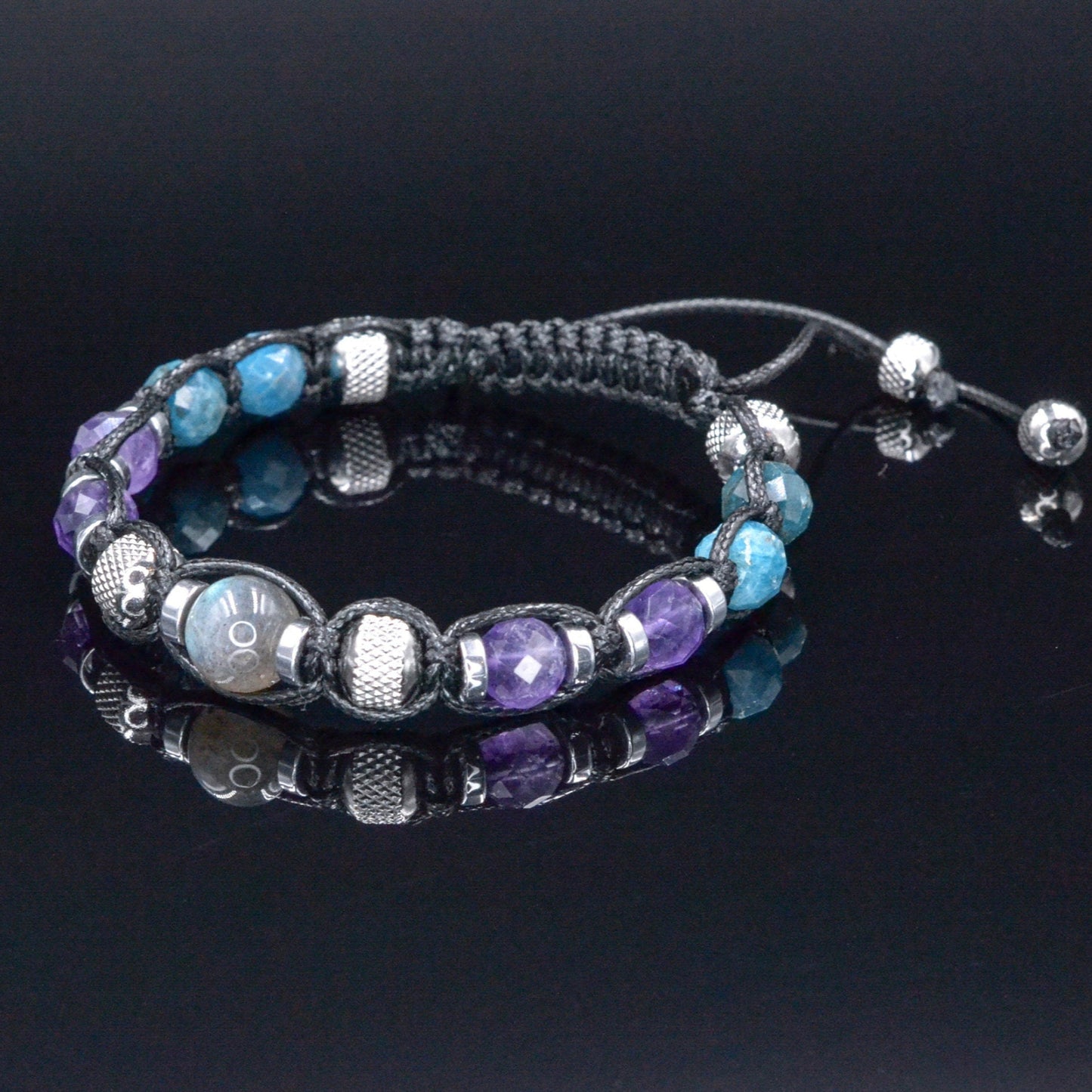 Men's Amethyst Apatite Crystal Bracelet, Labradorite Steel Beaded Bracelet, Gift for Men, Adjustable Macrame Braided Bracelet, Men's Gift - Shamballa Bracelet - Mantra Bracelet - Birthstone Bracelet - Gemstone Bracelet Men - Chakra Bracelet - Macrame Bracelet - Healing Bracelet - Valinde