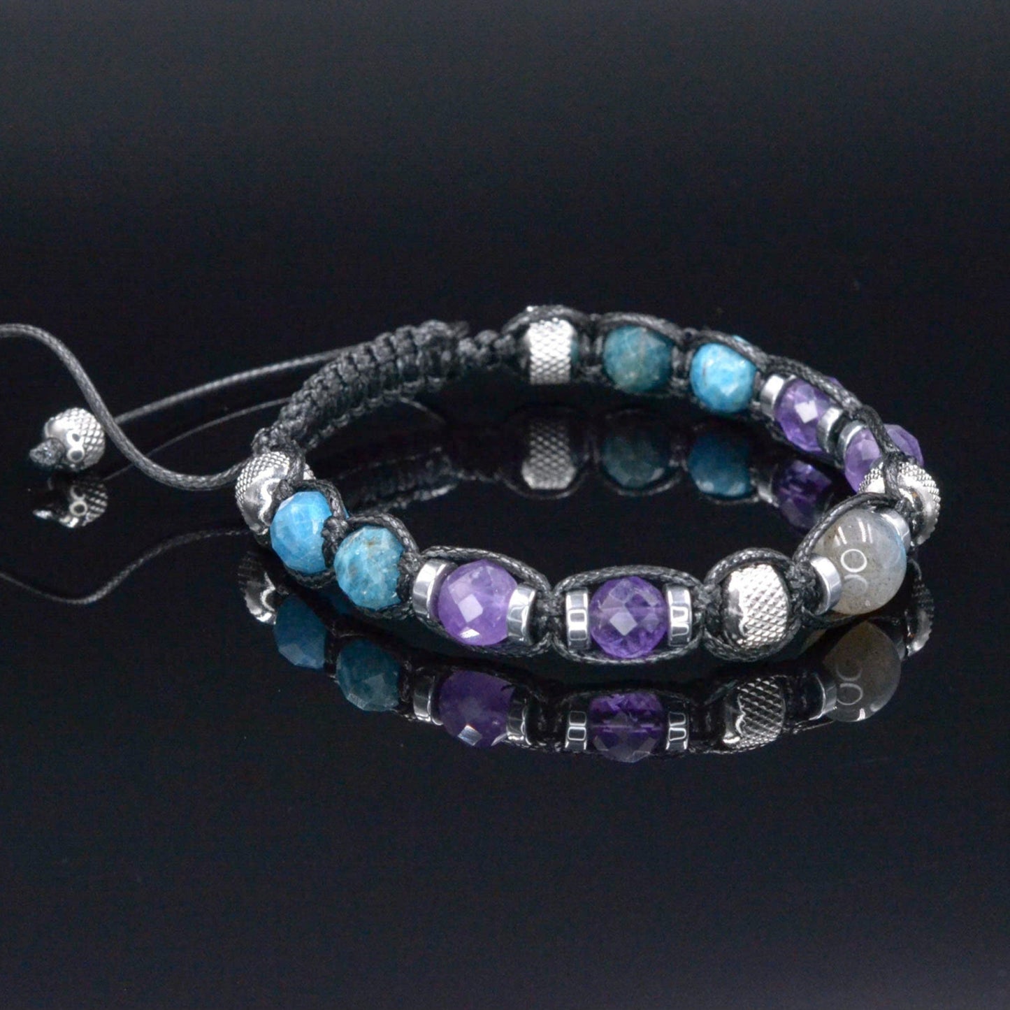 Men's Amethyst Apatite Crystal Bracelet, Labradorite Steel Beaded Bracelet, Gift for Men, Adjustable Macrame Braided Bracelet, Men's Gift - Shamballa Bracelet - Mantra Bracelet - Birthstone Bracelet - Gemstone Bracelet Men - Chakra Bracelet - Macrame Bracelet - Healing Bracelet - Valinde