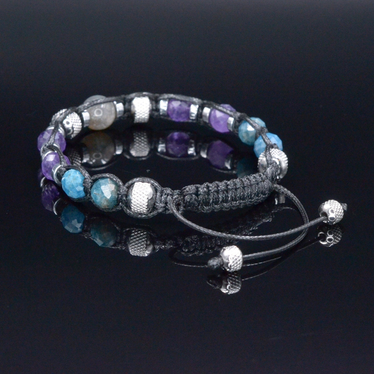 Men's Amethyst Apatite Crystal Bracelet, Labradorite Steel Beaded Bracelet, Gift for Men, Adjustable Macrame Braided Bracelet, Men's Gift - Shamballa Bracelet - Mantra Bracelet - Birthstone Bracelet - Gemstone Bracelet Men - Chakra Bracelet - Macrame Bracelet - Healing Bracelet - Valinde