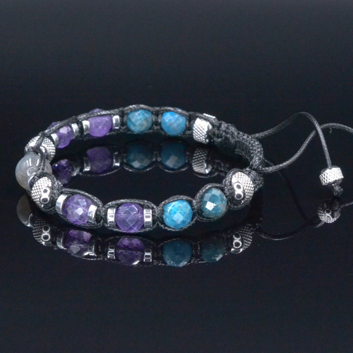 Men's Amethyst Apatite Crystal Bracelet, Labradorite Steel Beaded Bracelet, Gift for Men, Adjustable Macrame Braided Bracelet, Men's Gift - Shamballa Bracelet - Mantra Bracelet - Birthstone Bracelet - Gemstone Bracelet Men - Chakra Bracelet - Macrame Bracelet - Healing Bracelet - Valinde