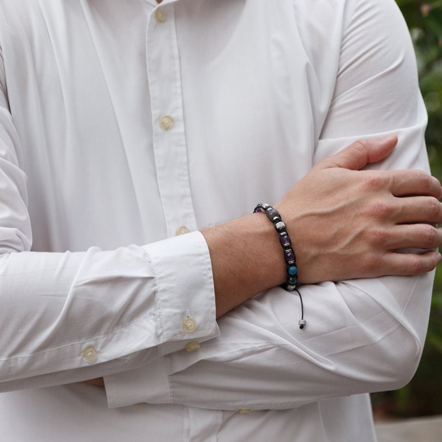 Men's Amethyst Apatite Crystal Bracelet, Labradorite Steel Beaded Bracelet, Gift for Men, Adjustable Macrame Braided Bracelet, Men's Gift - Shamballa Bracelet - Mantra Bracelet - Birthstone Bracelet - Gemstone Bracelet Men - Chakra Bracelet - Macrame Bracelet - Healing Bracelet - Valinde