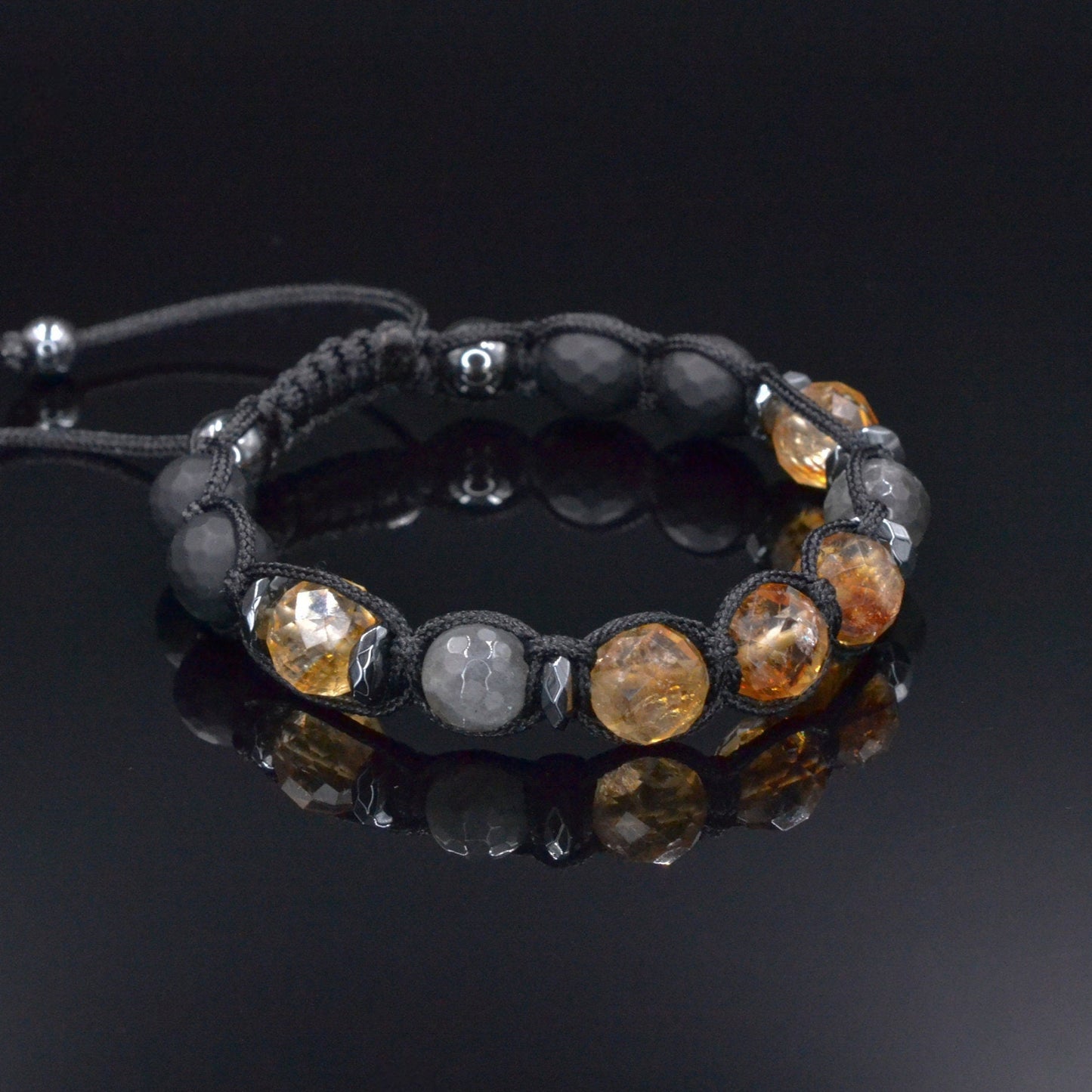 Genuine Citrine Braided Bracelet, Men's Labradorite Black Onyx Hematite Beaded Bracelet, Gift for Men, Adjustable Macrame Crystal Bracelet - Shamballa Bracelet - Birthstone Bracelet - Gemstone Bracelet Men - Chakra Bracelet