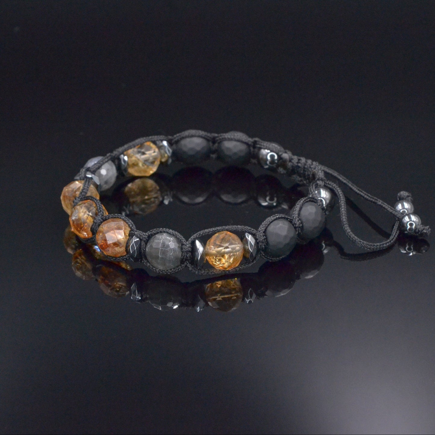 Genuine Citrine Braided Bracelet, Men's Labradorite Black Onyx Hematite Beaded Bracelet, Gift for Men, Adjustable Macrame Crystal Bracelet - Shamballa Bracelet - Birthstone Bracelet - Gemstone Bracelet Men - Chakra Bracelet