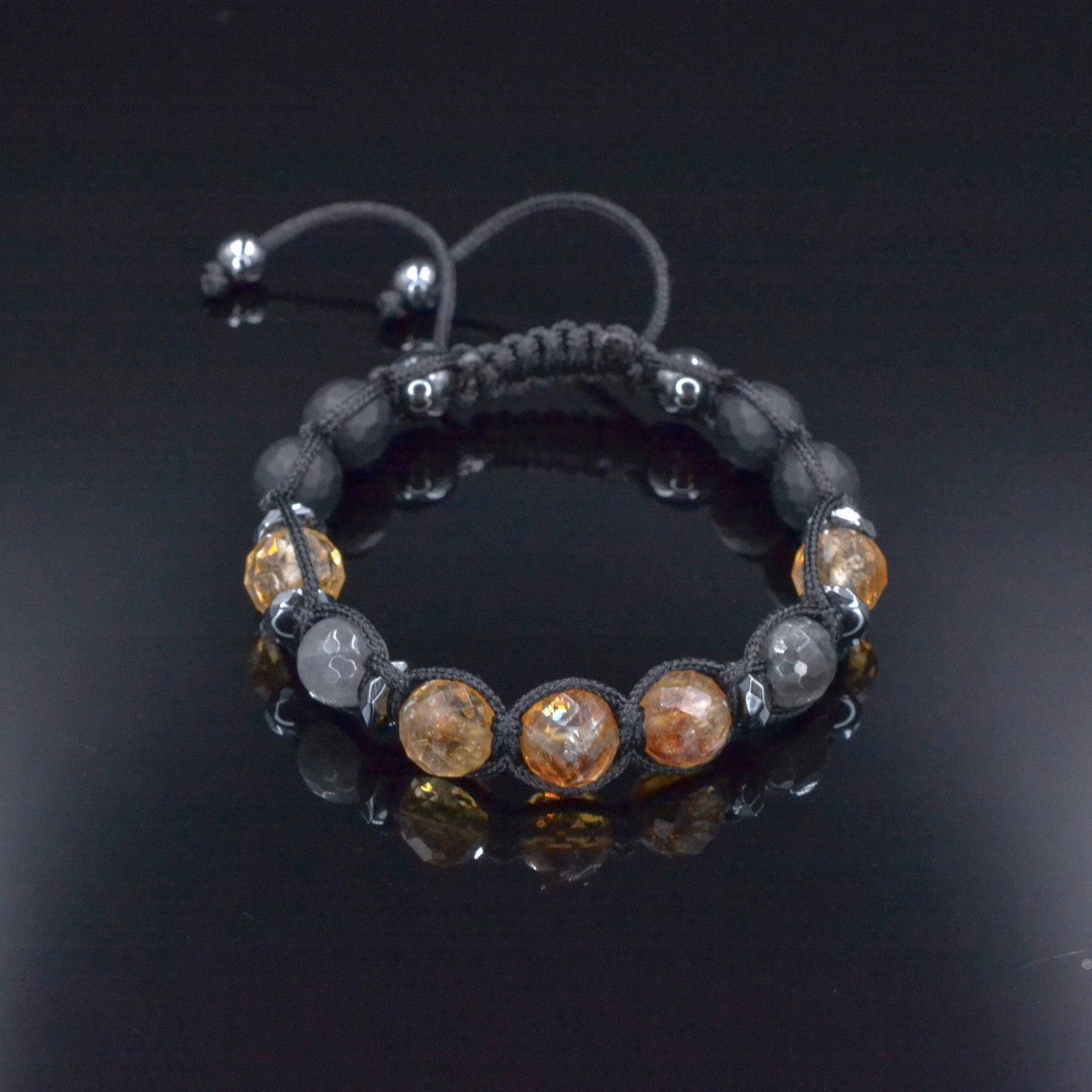 Genuine Citrine Braided Bracelet, Men's Labradorite Black Onyx Hematite Beaded Bracelet, Gift for Men, Adjustable Macrame Crystal Bracelet - Shamballa Bracelet - Birthstone Bracelet - Gemstone Bracelet Men - Chakra Bracelet