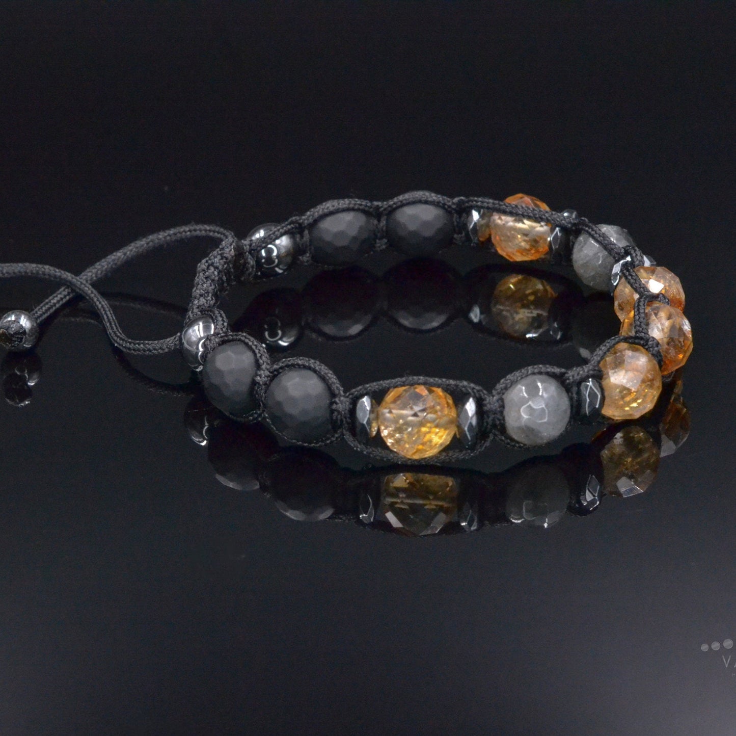 Genuine Citrine Braided Bracelet, Men's Labradorite Black Onyx Hematite Beaded Bracelet, Gift for Men, Adjustable Macrame Crystal Bracelet - Shamballa Bracelet - Birthstone Bracelet - Gemstone Bracelet Men - Chakra Bracelet