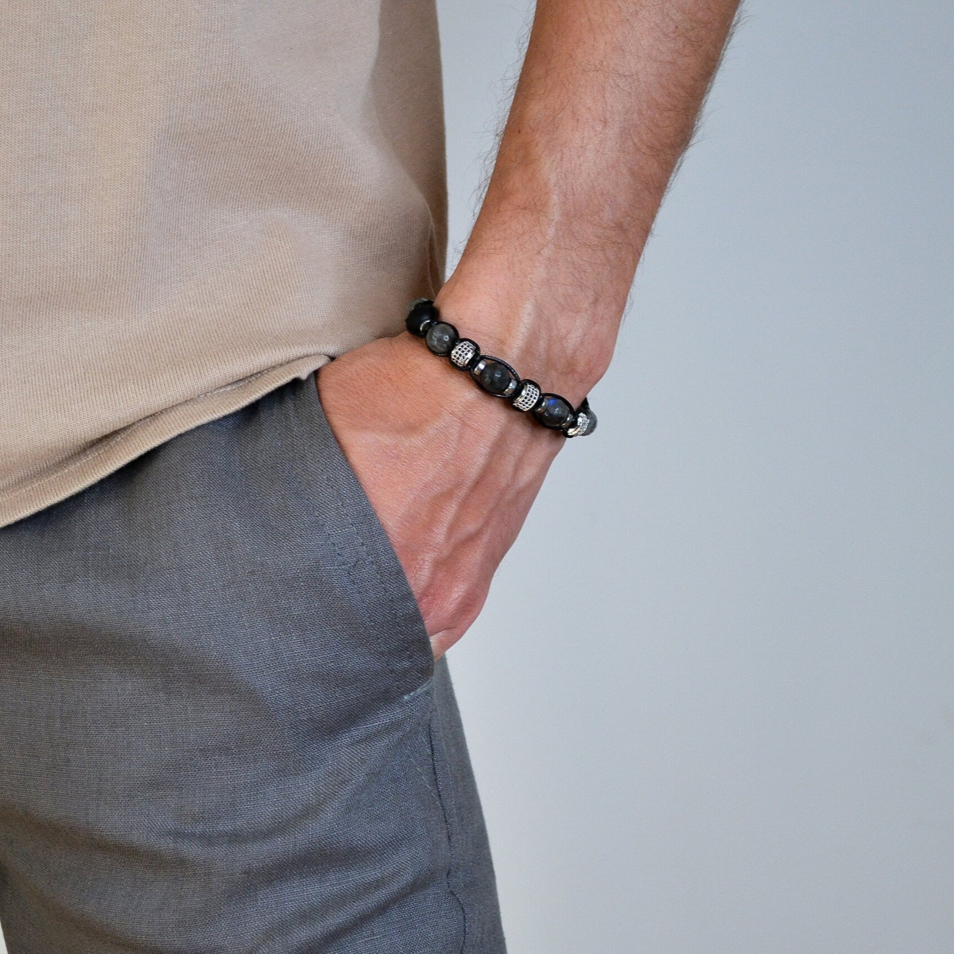 Men's Genuine Labradorite Crystal Bracelet - Gift for Men - Father's Day Gift - Adjustable Onyx Bracelet Men - CZ Bracelet - Beaded Bracelet - Shamballa Bracelet - Birthstone Bracelet - Gemstone Bracelet Men - Chakra Bracelet - Macrame Bracelet - Healing Bracelet - Valinde - Shamballa Bracelet - Birthstone Bracelet - Gemstone Bracelet Men - Chakra Bracelet - Macrame Bracelet - Healing Bracelet - Valinde