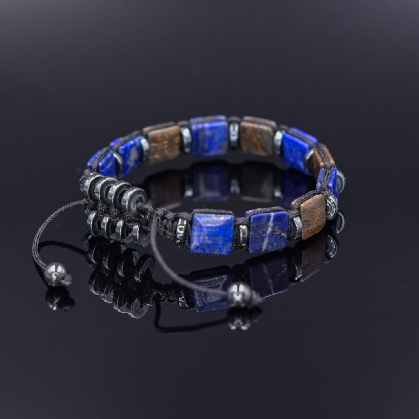 Lapis Lazuli Flat Bead Bracelet, Men's Bronzite Hematite Adjustable Bracelet,Gift for Men,Braided Bracelet, Christmas Gift,Gemstone Bracelet - Shamballa Bracelet - Birthstone Bracelet - Gemstone Bracelet Men - Chakra Bracelet