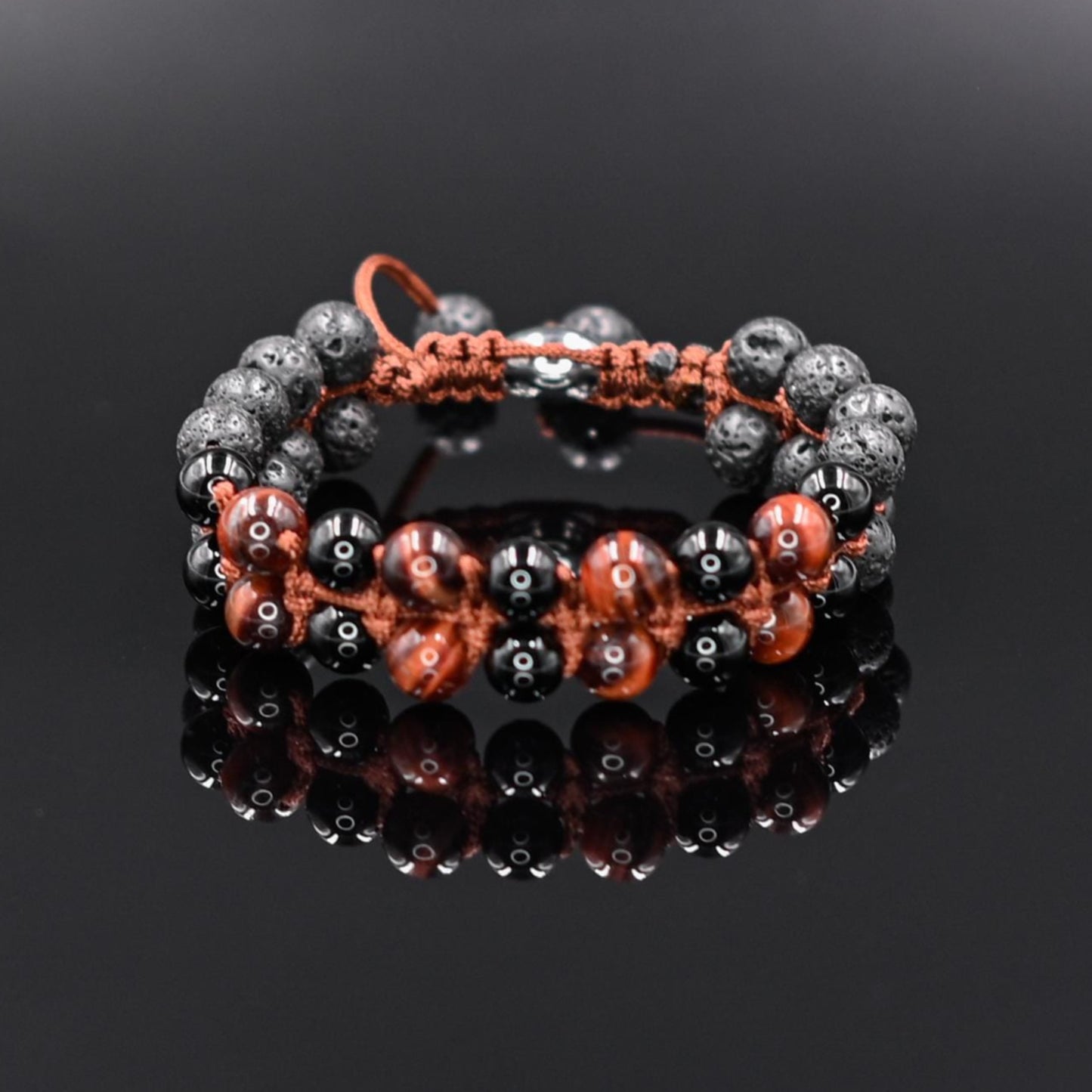 Men's Lava Stone Double Bracelet Black Agate Bracelet Red Tiger's Eye Bracelet Stone Adjustable Bracelet Gift for Men Macrame Bracelet - Shamballa Bracelet - Mantra Bracelet - Yoga Bracelet - Birthstone Bracelet - Gemstone Bracelet Men - Chakra Bracelet - Macrame Bracelet - Healing Bracelet - Gift for Father - Gift For Men - Valinde