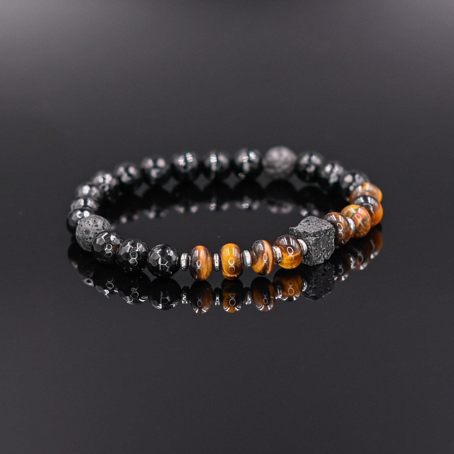 Men's Tiger Eye Stretch Bracelet Lava Stone Cube Bead Bracelet Agate Bracelet Elastic Bracelet Gift for Men Brown Tiger's Eye Bracelet- Shamballa Bracelet - Birthstone Bracelet - Gemstone Bracelet Men - Chakra Bracelet - Macrame Bracelet - Healing Bracelet - Valinde