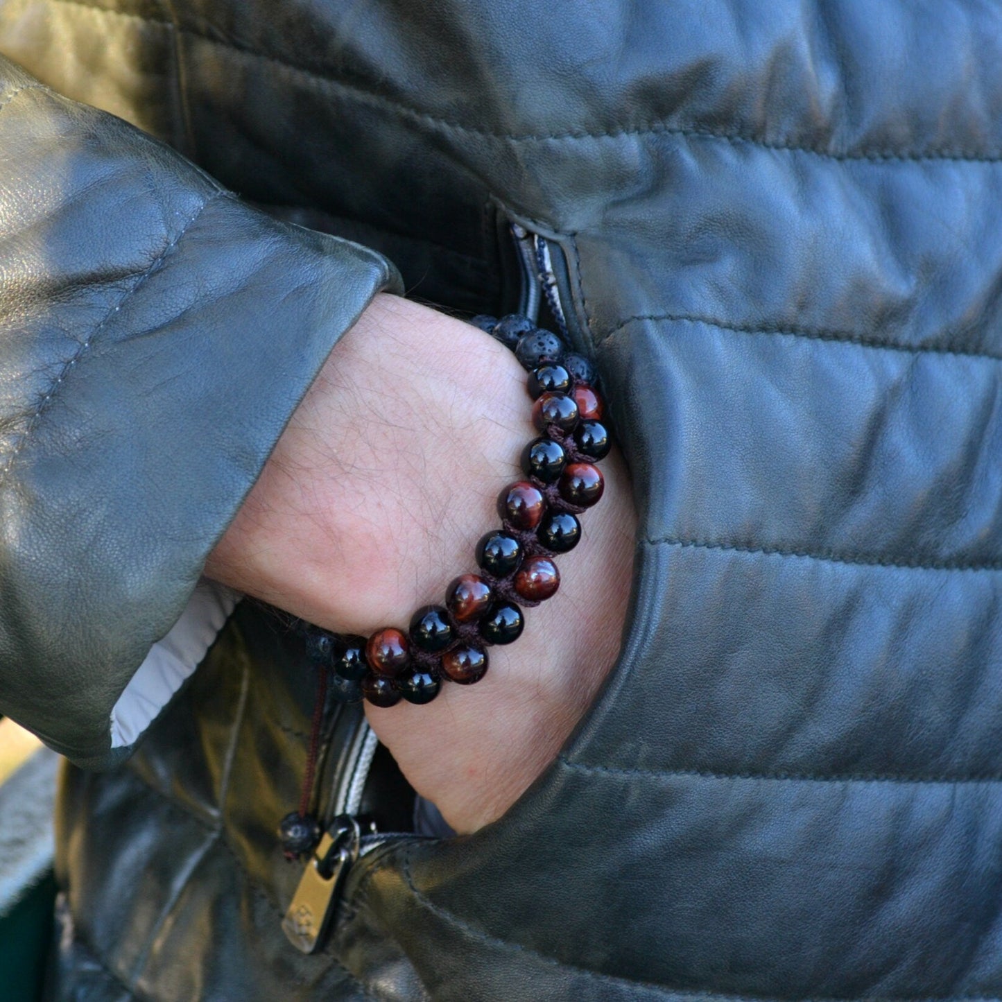 Men's Lava Stone Double Bracelet Black Agate Bracelet Red Tiger's Eye Bracelet Stone Adjustable Bracelet Gift for Men Macrame Bracelet - Shamballa Bracelet - Mantra Bracelet - Yoga Bracelet - Birthstone Bracelet - Gemstone Bracelet Men - Chakra Bracelet - Macrame Bracelet - Healing Bracelet - Gift for Father - Gift For Men - Valinde
