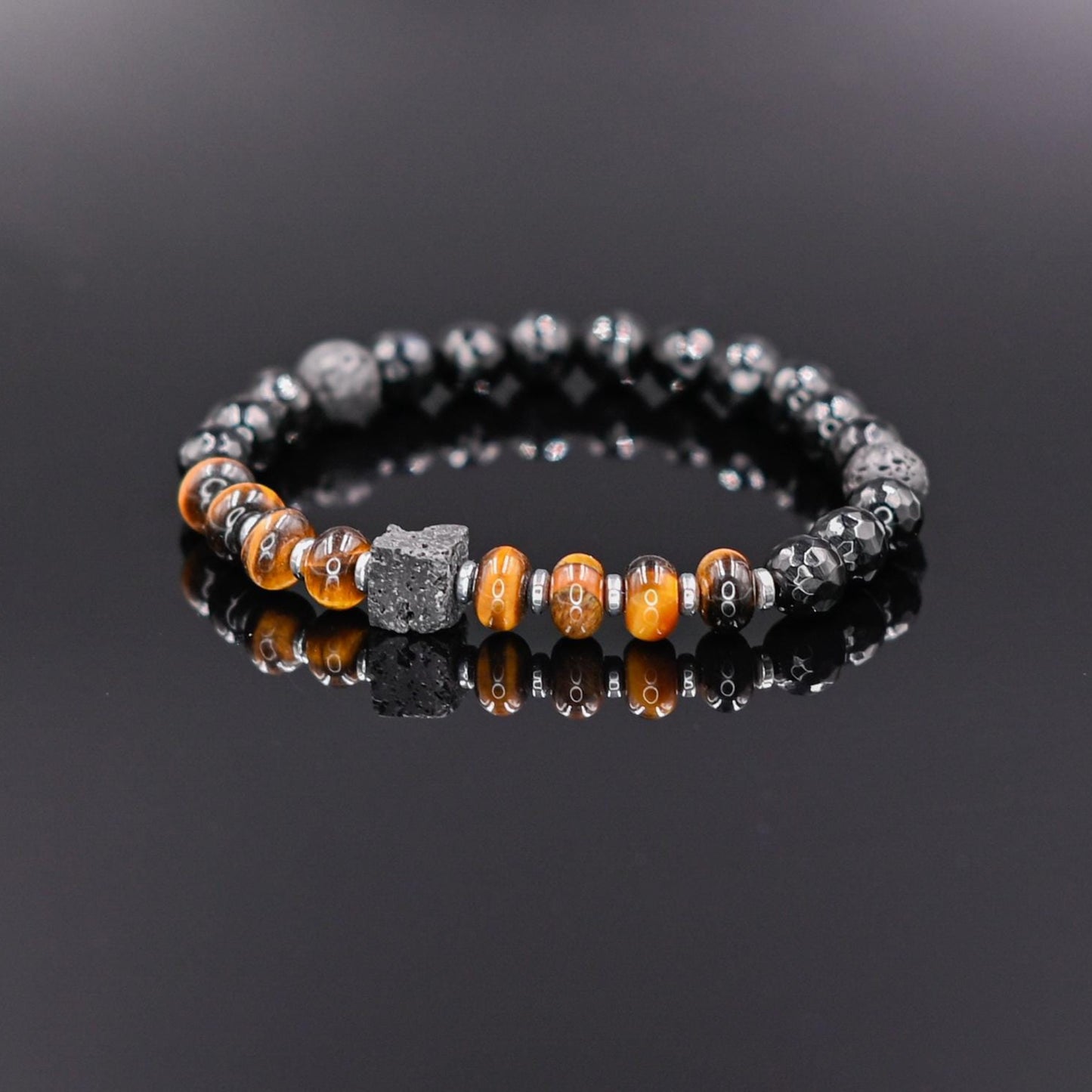 Men's Tiger Eye Stretch Bracelet Lava Stone Cube Bead Bracelet Agate Bracelet Elastic Bracelet Gift for Men Brown Tiger's Eye Bracelet- Shamballa Bracelet - Birthstone Bracelet - Gemstone Bracelet Men - Chakra Bracelet - Macrame Bracelet - Healing Bracelet - Valinde