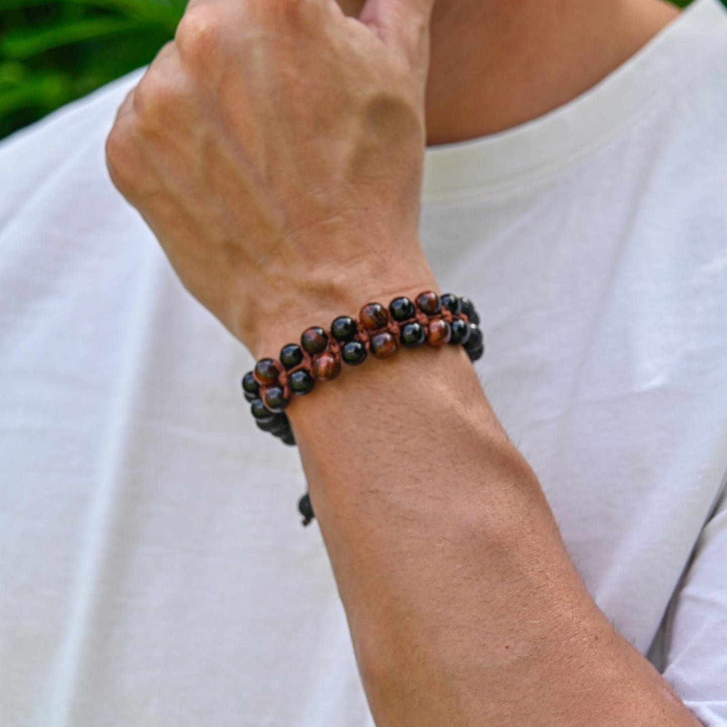Men's Lava Stone Double Bracelet Black Agate Bracelet Red Tiger's Eye Bracelet Stone Adjustable Bracelet Gift for Men Macrame Bracelet - Shamballa Bracelet - Mantra Bracelet - Yoga Bracelet - Birthstone Bracelet - Gemstone Bracelet Men - Chakra Bracelet - Macrame Bracelet - Healing Bracelet - Gift for Father - Gift For Men - Valinde